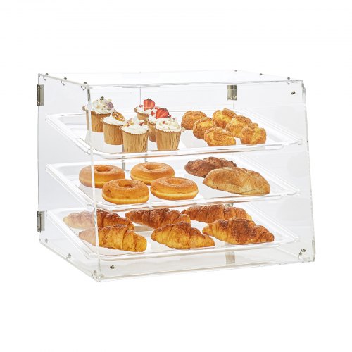 VEVOR 3-stöckige Gebäck-Vitrine, Kommerzielle Bäckerei-Vitrine 526 x 360 x 415 mm, Bäckerei-Vitrine, Acryl-Vitrine mit Zugang zur Hintertür & Abnehmbaren Regalen, für Donut-Bagels, Kuchen, Kekse usw.