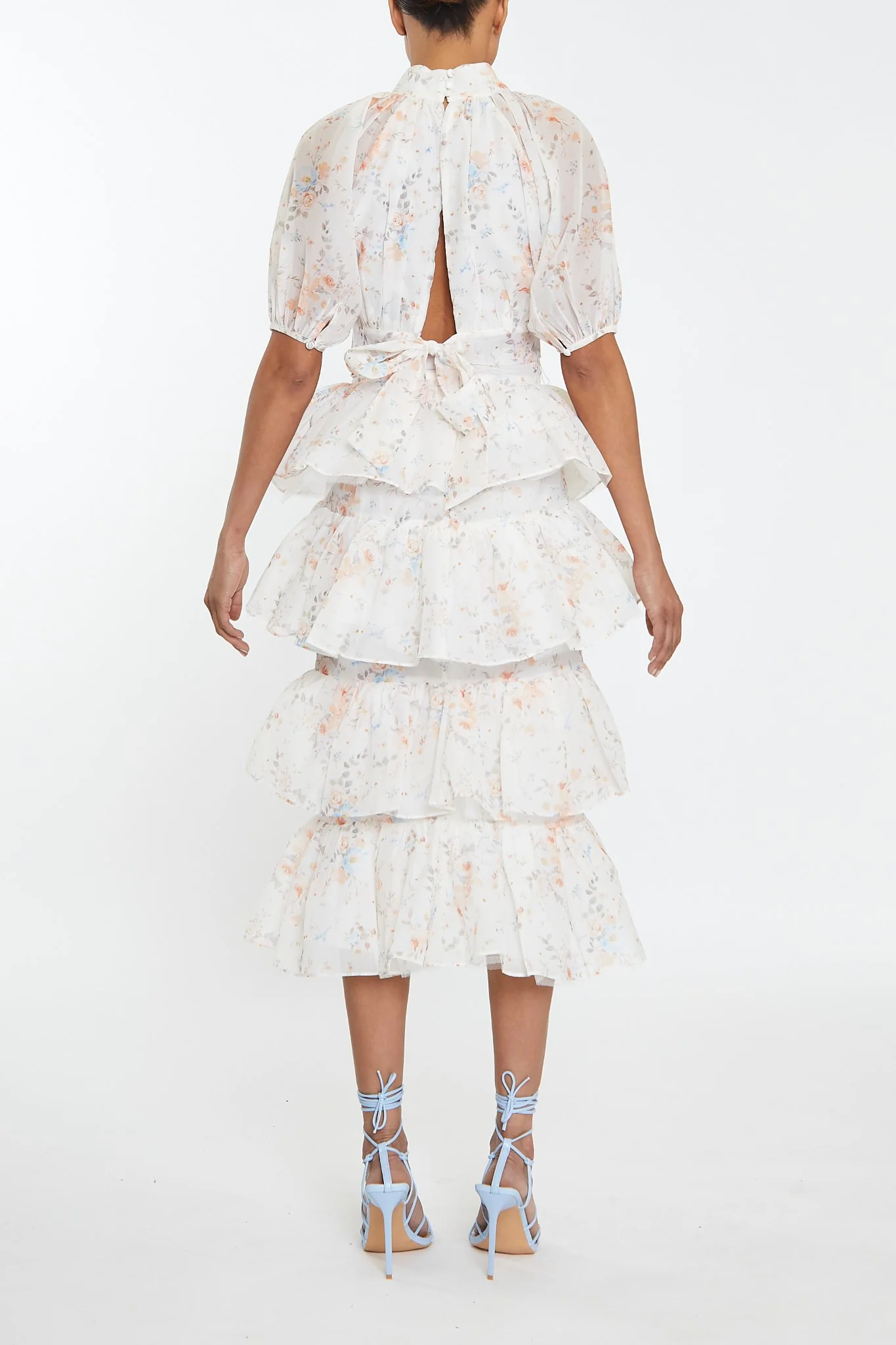 Harper Co-ord Cream Watercolour Organza Tiered Ruffle Midaxi Skirt