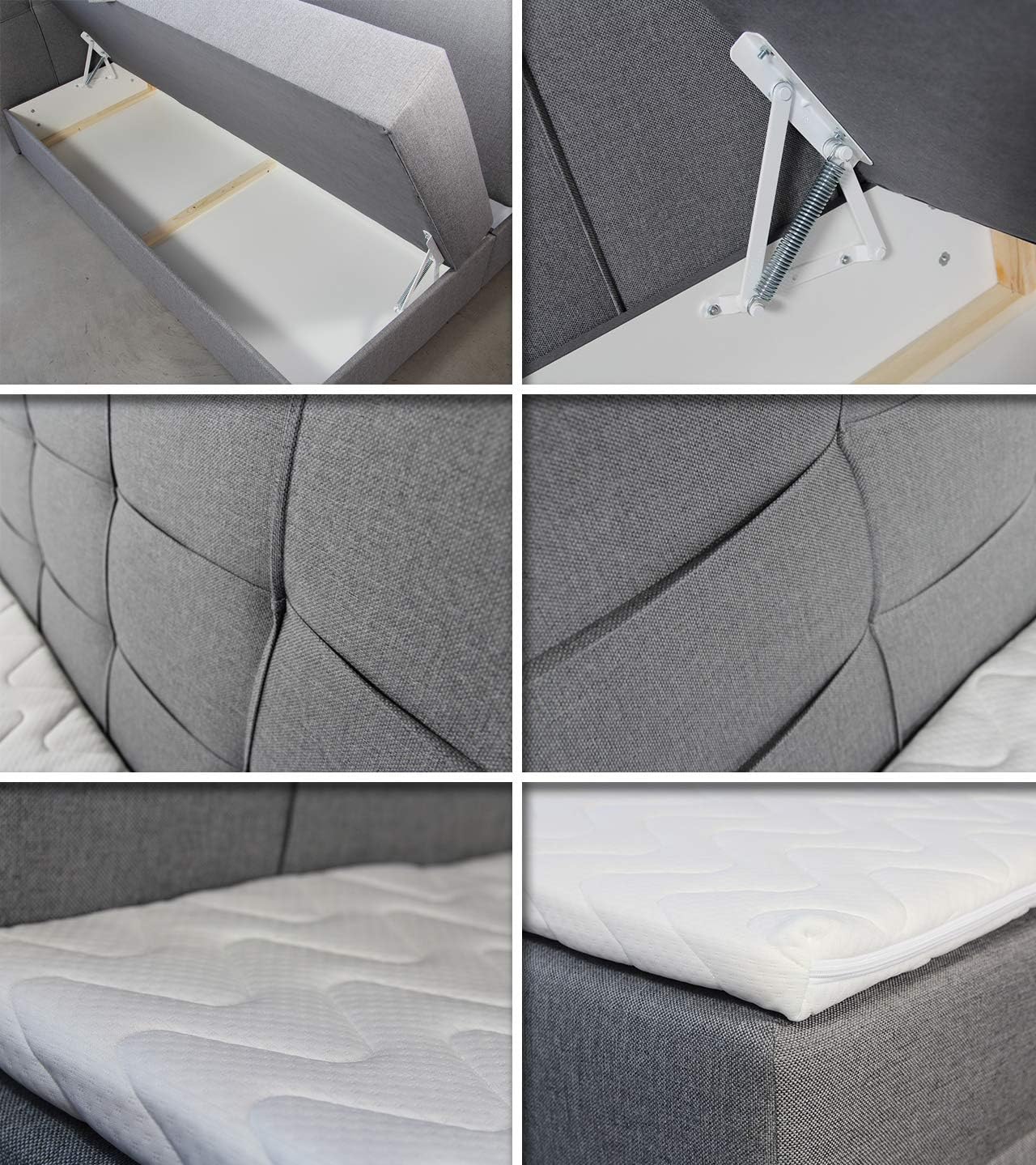 Sofnet Boxspringbett Best mit 2 Bettkästen, Doppelbett mit Bonell-Matratze und Topper, Polsterbett, Bett, Bettgestell, Stilvoll, Schlafzimmer (Grau (Inari 91), 140 x 200 cm)