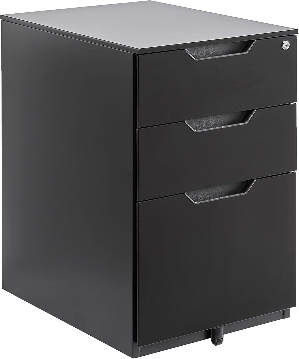 Amazon Basics 3-Drawer Mobile File Cabinet with Lock, Rolling Filing Cabinet for Hanging Files, Black, 20.71