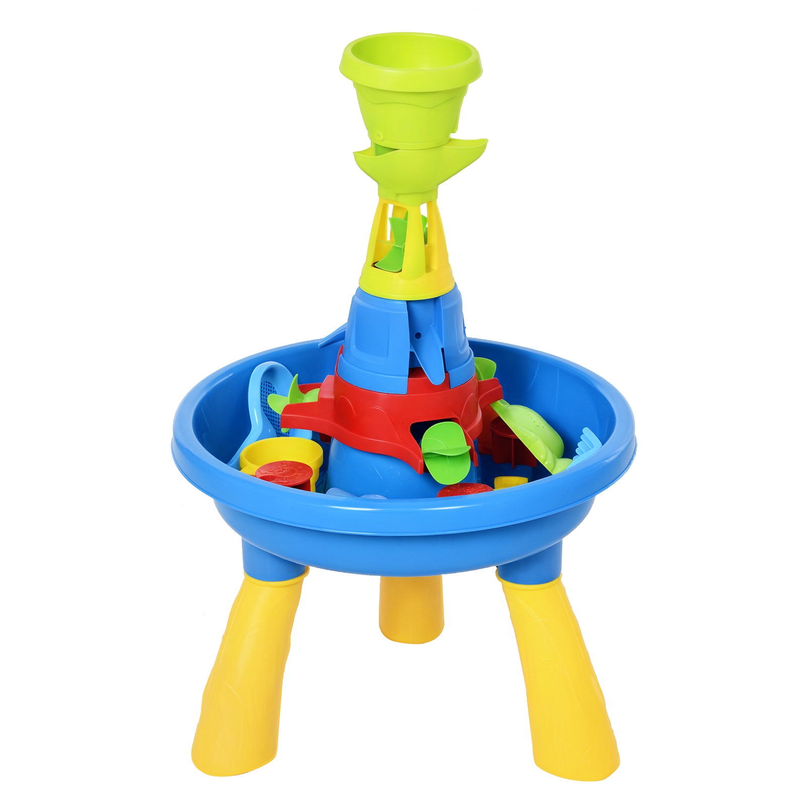 HOMCOM Kinder Sand- und Wasserspieltisch Spieltisch Spieltisch Outdoor Kinder Sandtisch mit 21-tlg. Zubehör, Wasserpark, Baby Spielzeug ab 3 Jahren, Kunststoff, Bunt, 46 x 46 x 72 cm