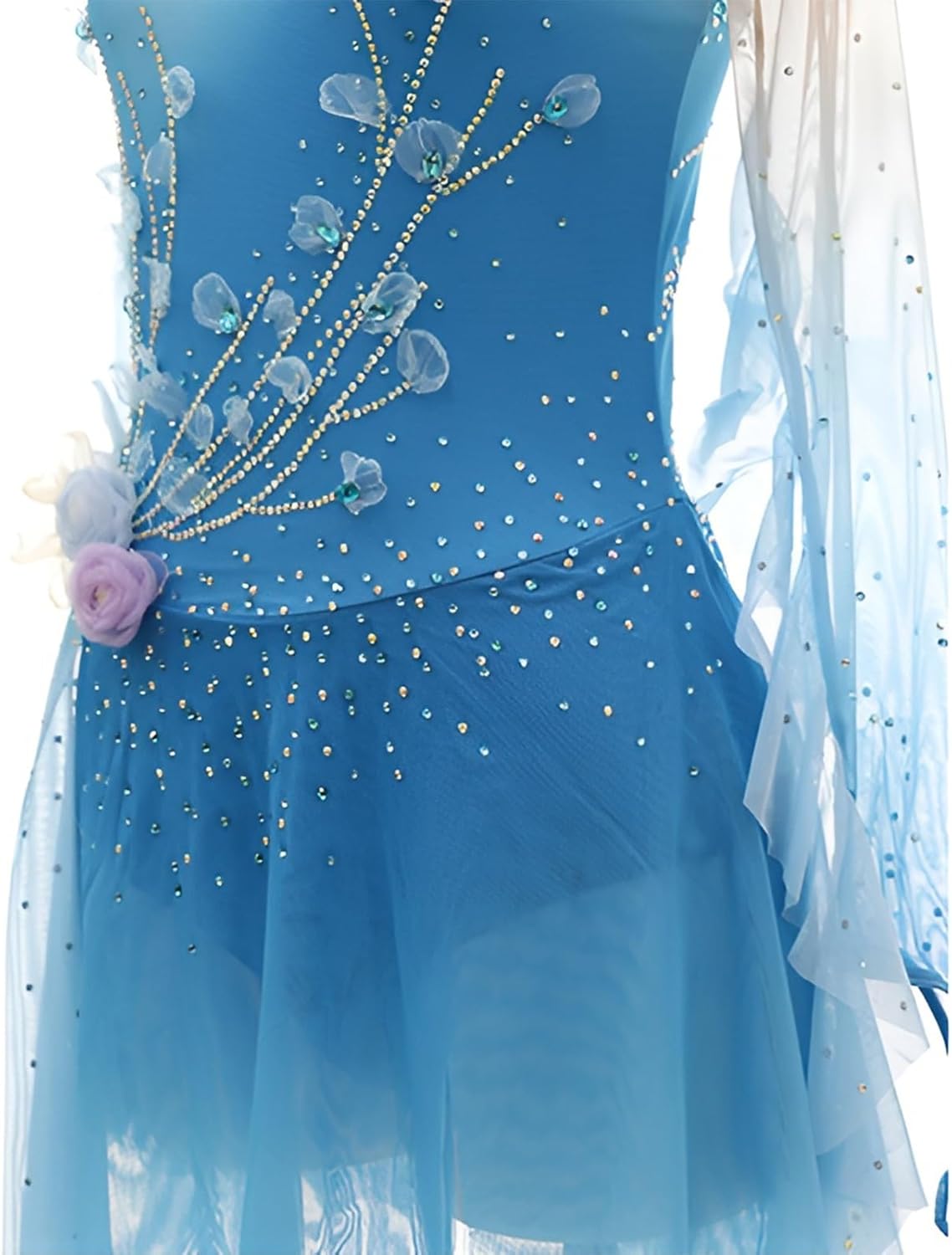 Mädchen-Eiskunstlaufkleid Mit Langen Ärmeln Und Rock, Elastisches Wettkampf-Eislauf-Outfit