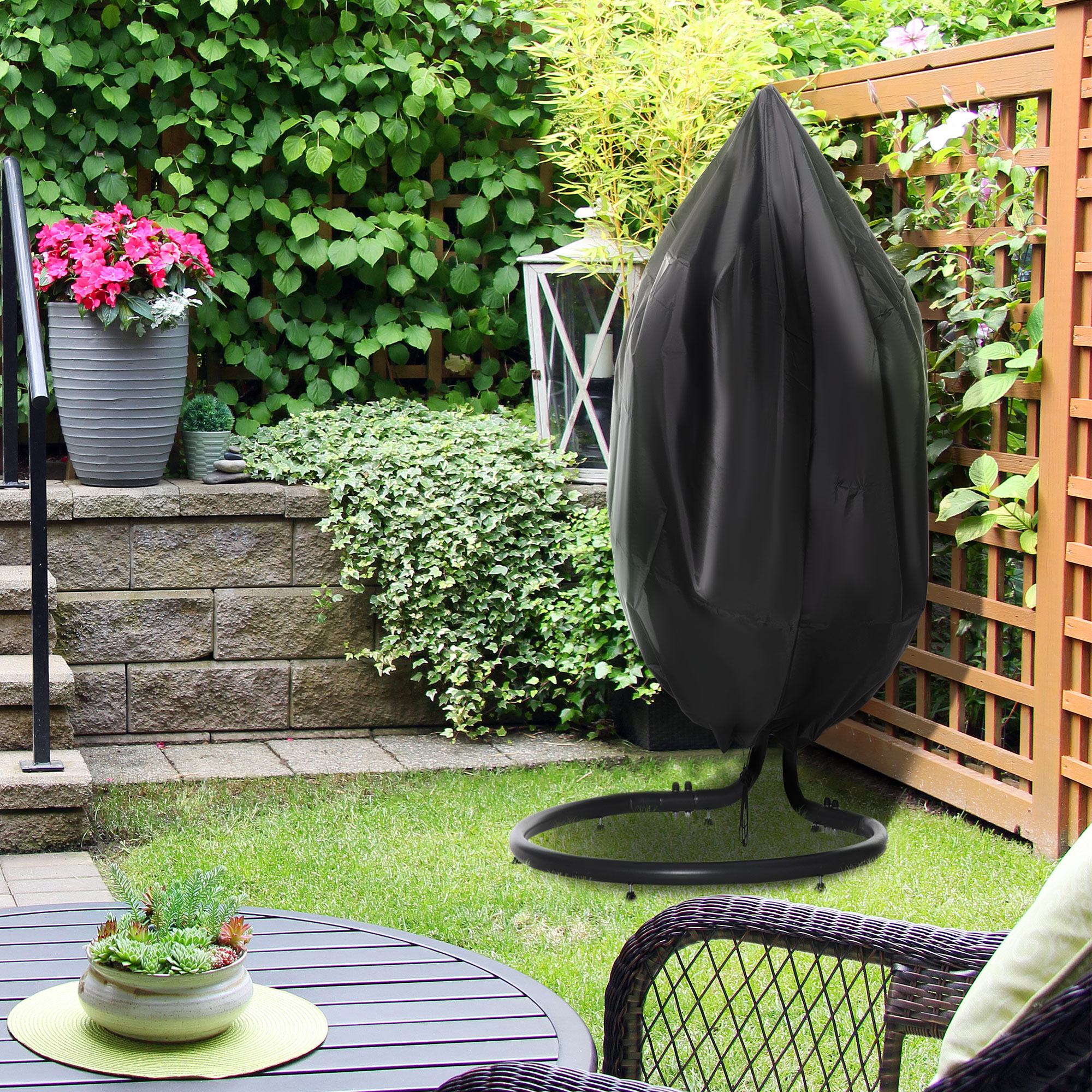 Outsunny Hängesessel Abdeckung Wasserdicht Winddicht Schutzhülle mit Reißverschluss 210D Oxford Abdeckhauben für Hängekorb Schwingsessel Hängestuhl Ø115 x 190H cm Schwarz