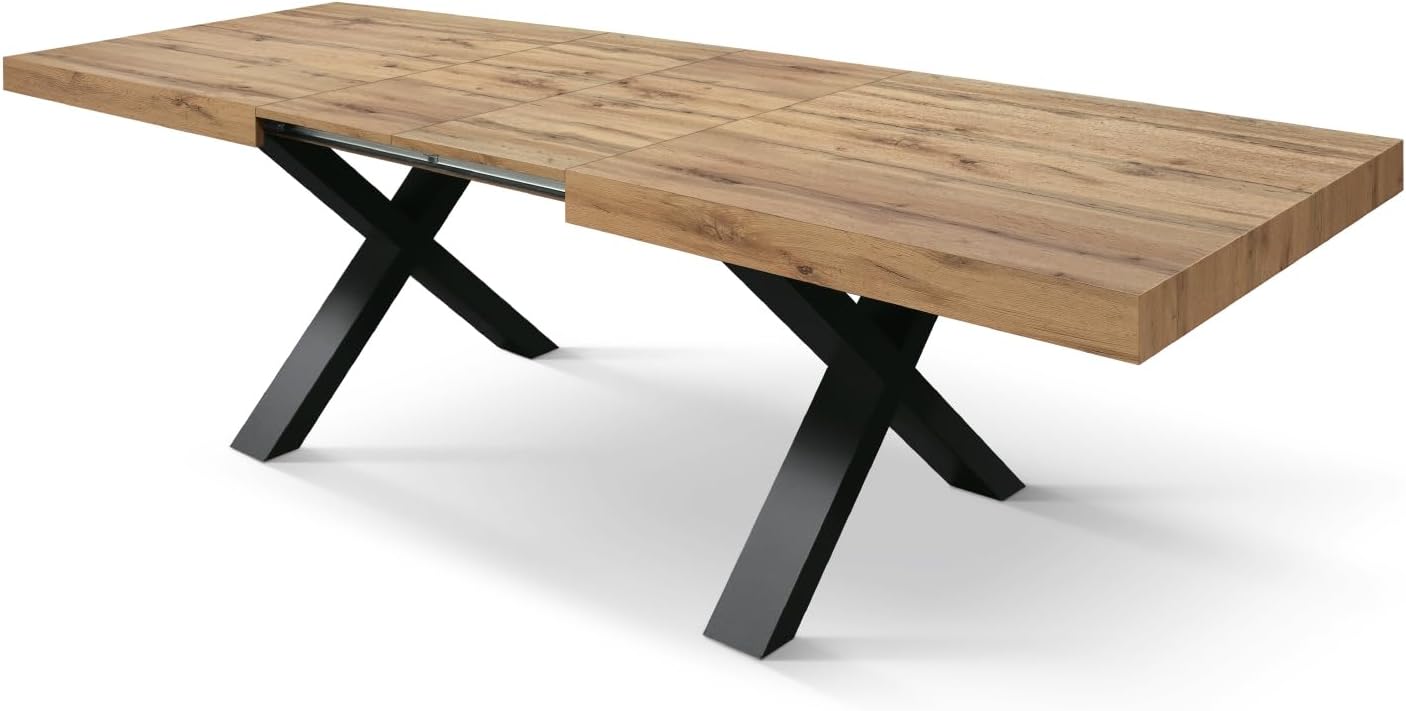 PAZZO DESIGN Tavolo Allungabile Marco, Tavolo Soggiorno, Cucina, Gambe Incrociate X Nere, Made in Italy, Rovere Rustico, 180x90x76 cm - id_1998