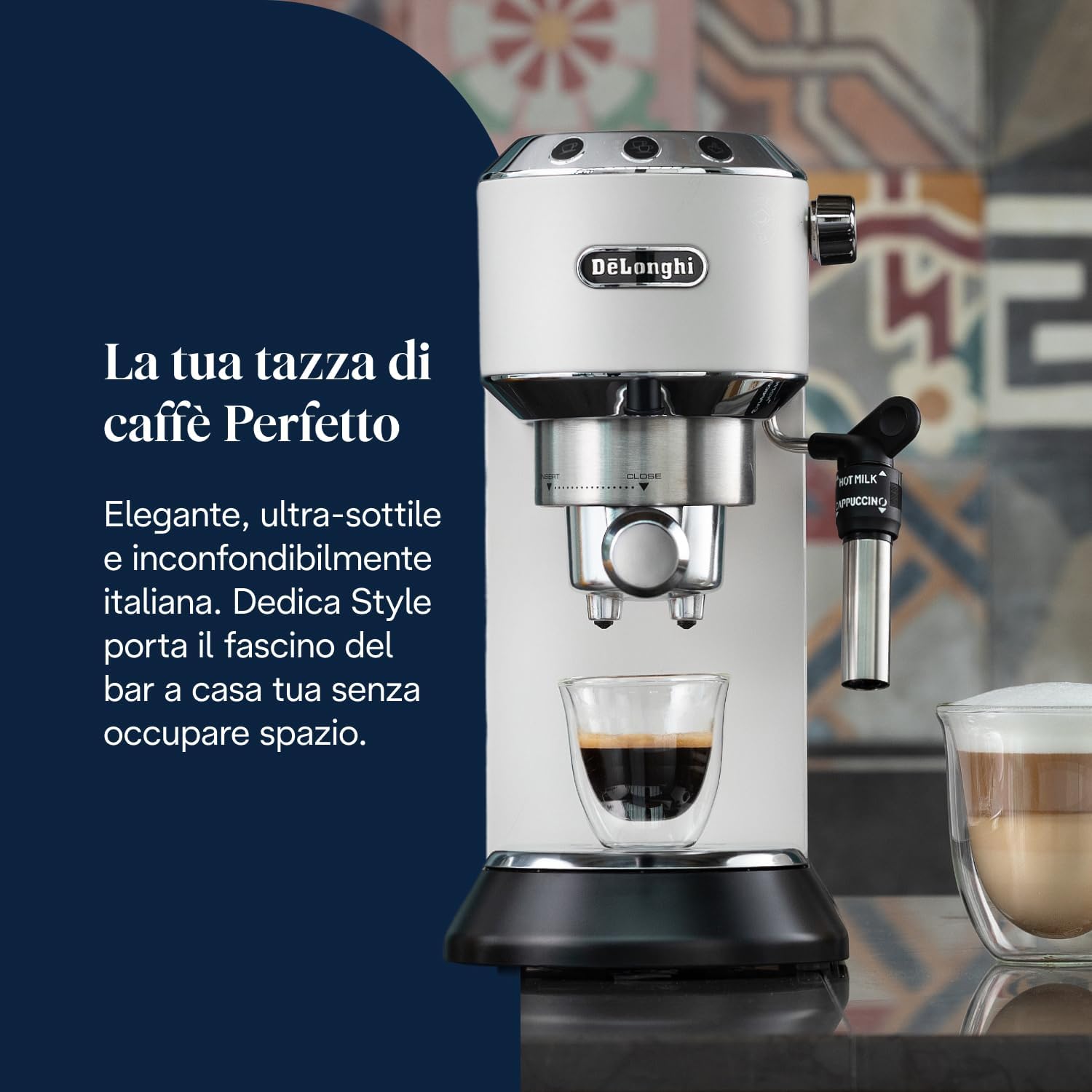 De'Longhi Dedica EC685.W Macchina da Caffè Espresso Manuale e Cappuccino, Caffè in Polvere o in Cialde E.S.E., 1350 W, Bianco
