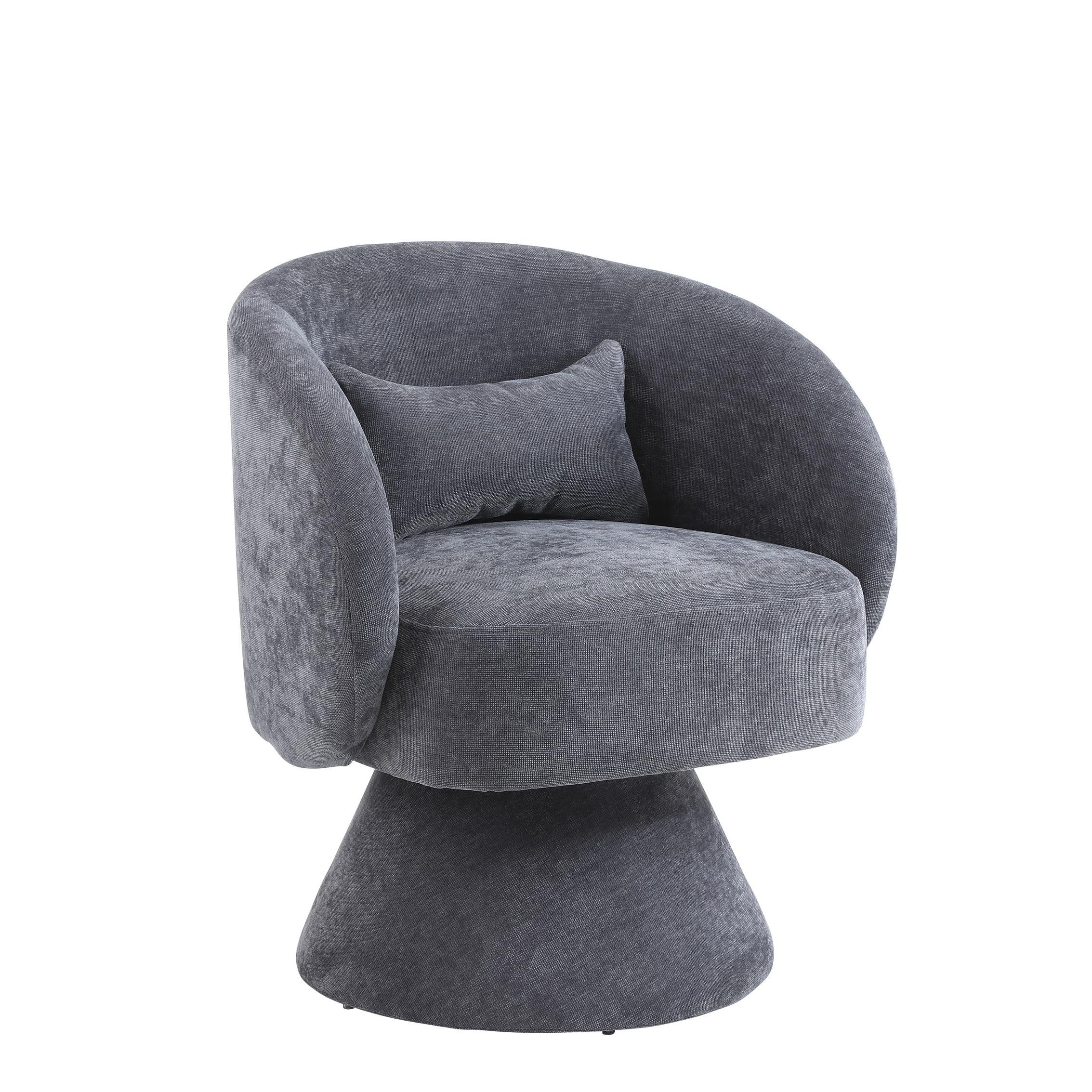 Moderner Drehstuhl für Wohn- und Schlafzimmer, 360° Drehbasis, Weiches Polyblend-Stoffkissen, 67×61,4×77,9 cm, Grau