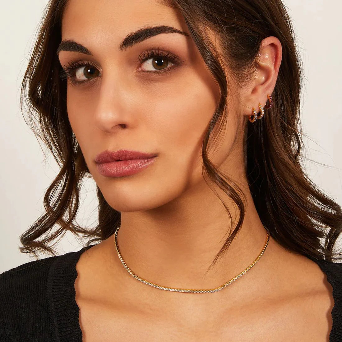 Collana Amen in argento dorata tennis pietre bianche CLT2GB