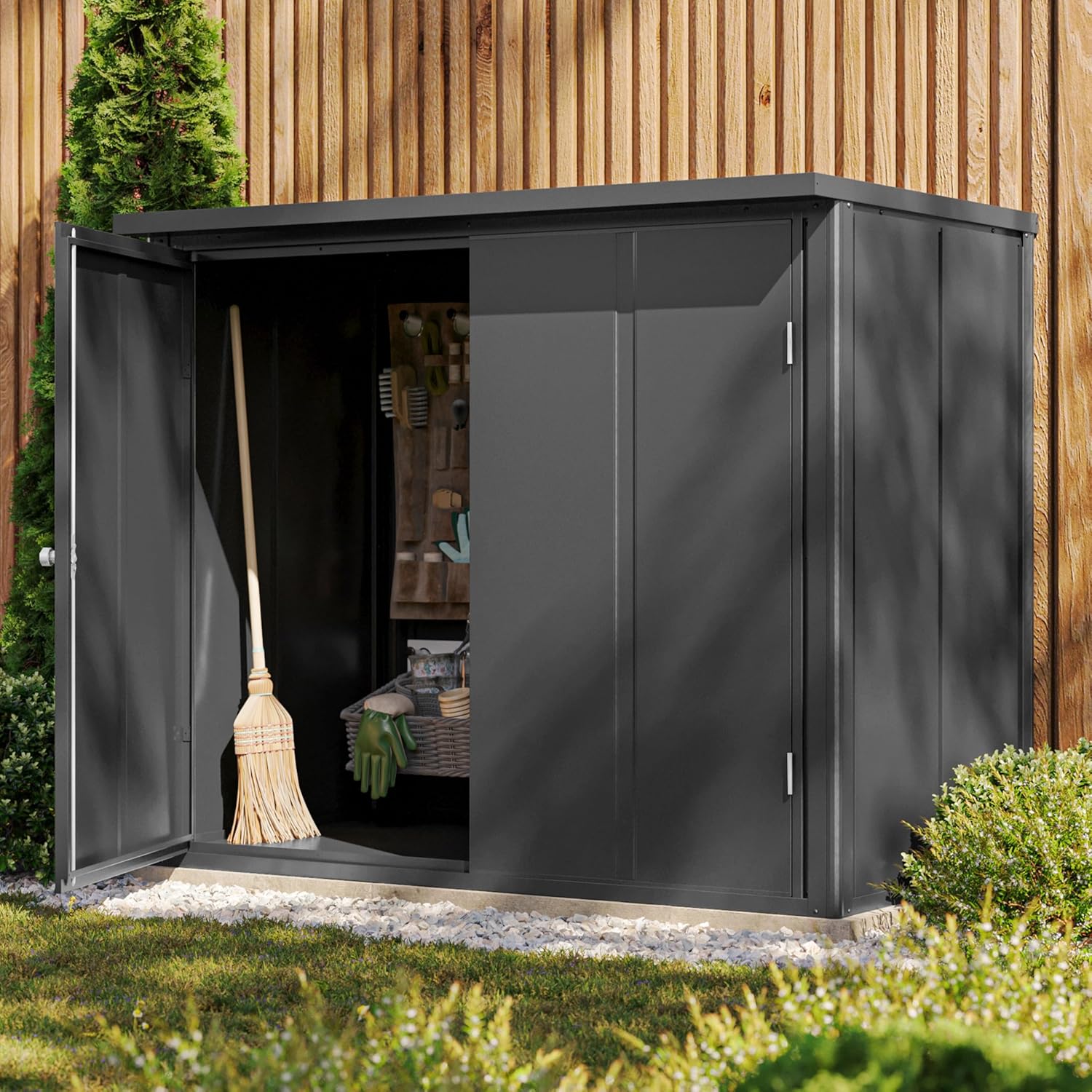 GFP Primeyard Armadio da esterno in metallo 156x84x131 cm Casetta da giardino antracite pavimento incluso