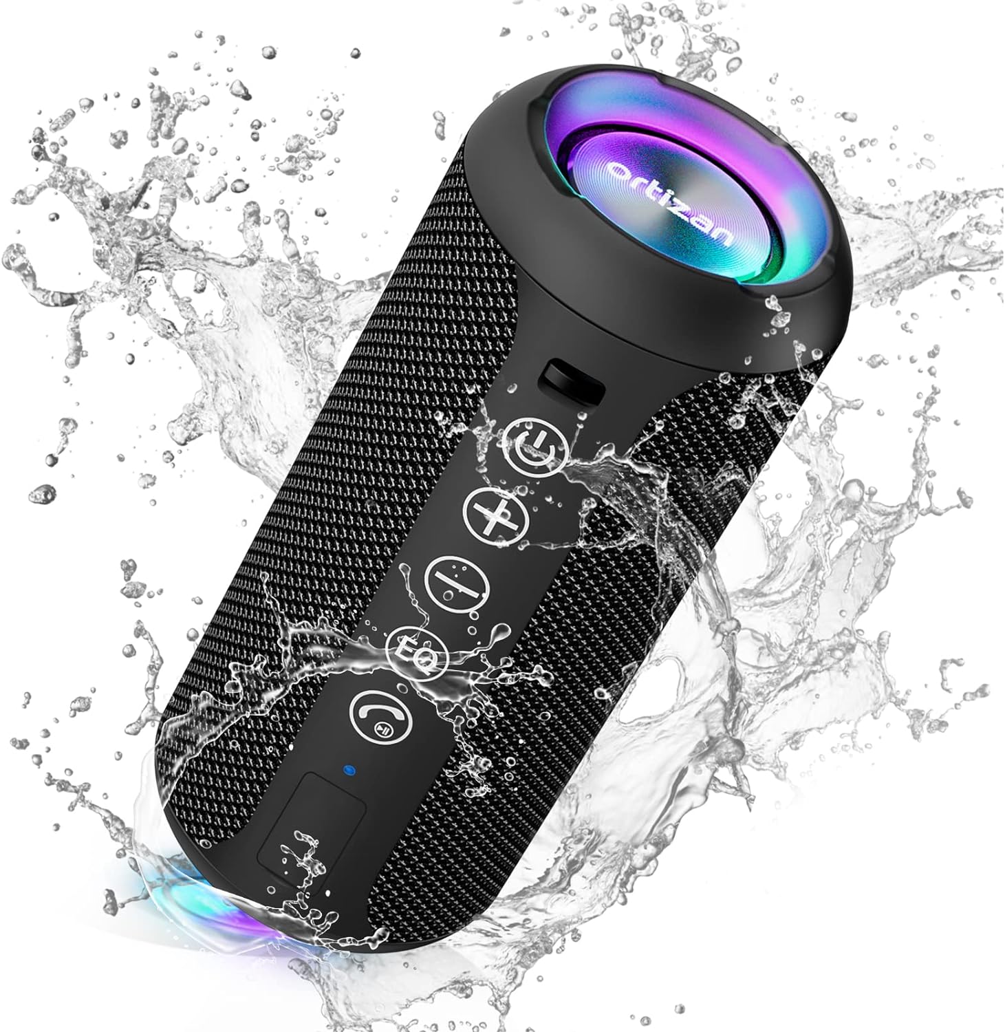 Ortizan X10 Portable Bluetooth Speaker Speaker 5.3 Waterproof IPX7 with Light, Up to 30 Hours of Autonomy, 3 Hi-Fi Bass Stereo Sound Effects, Handsfree Microphone-with Aux, TF (Black)