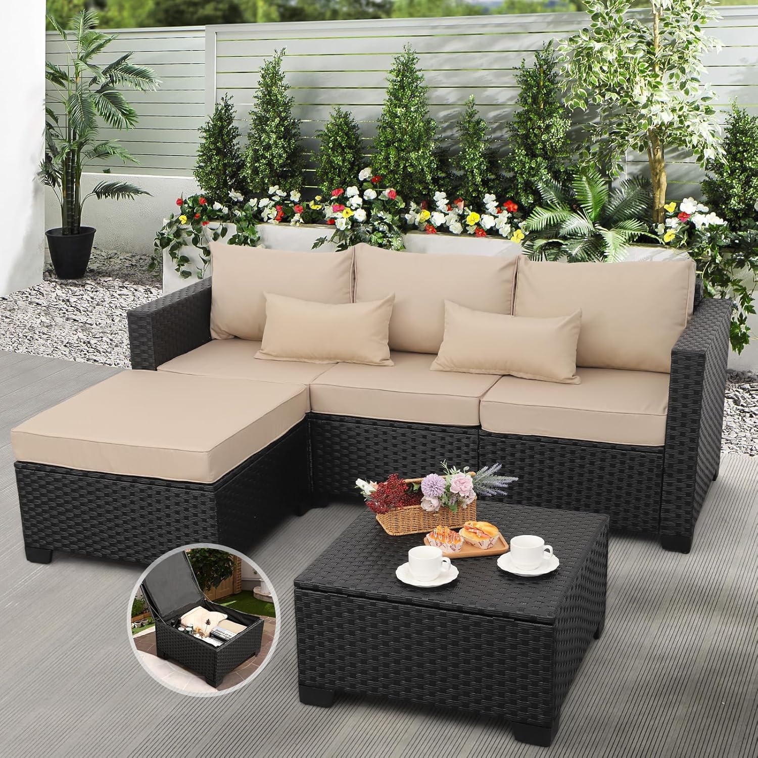 3 Pieces Patio Furniture Set Outdoor Sectional Wicker