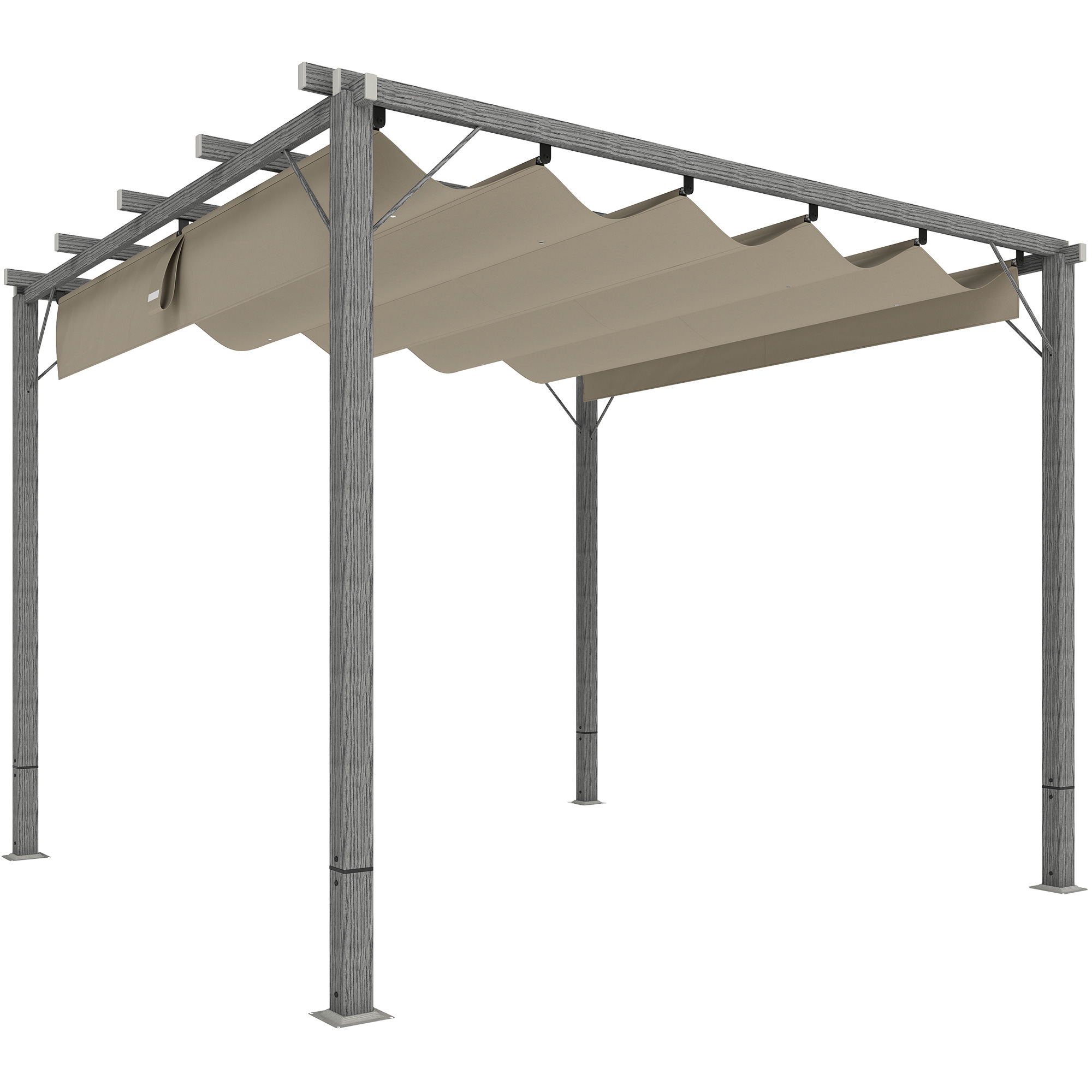 3 x 3 m Tuinpergola, Verstelbare Terrasoverkapping met Aluminium Frame, UPF30+ Zonbescherming, Grijs