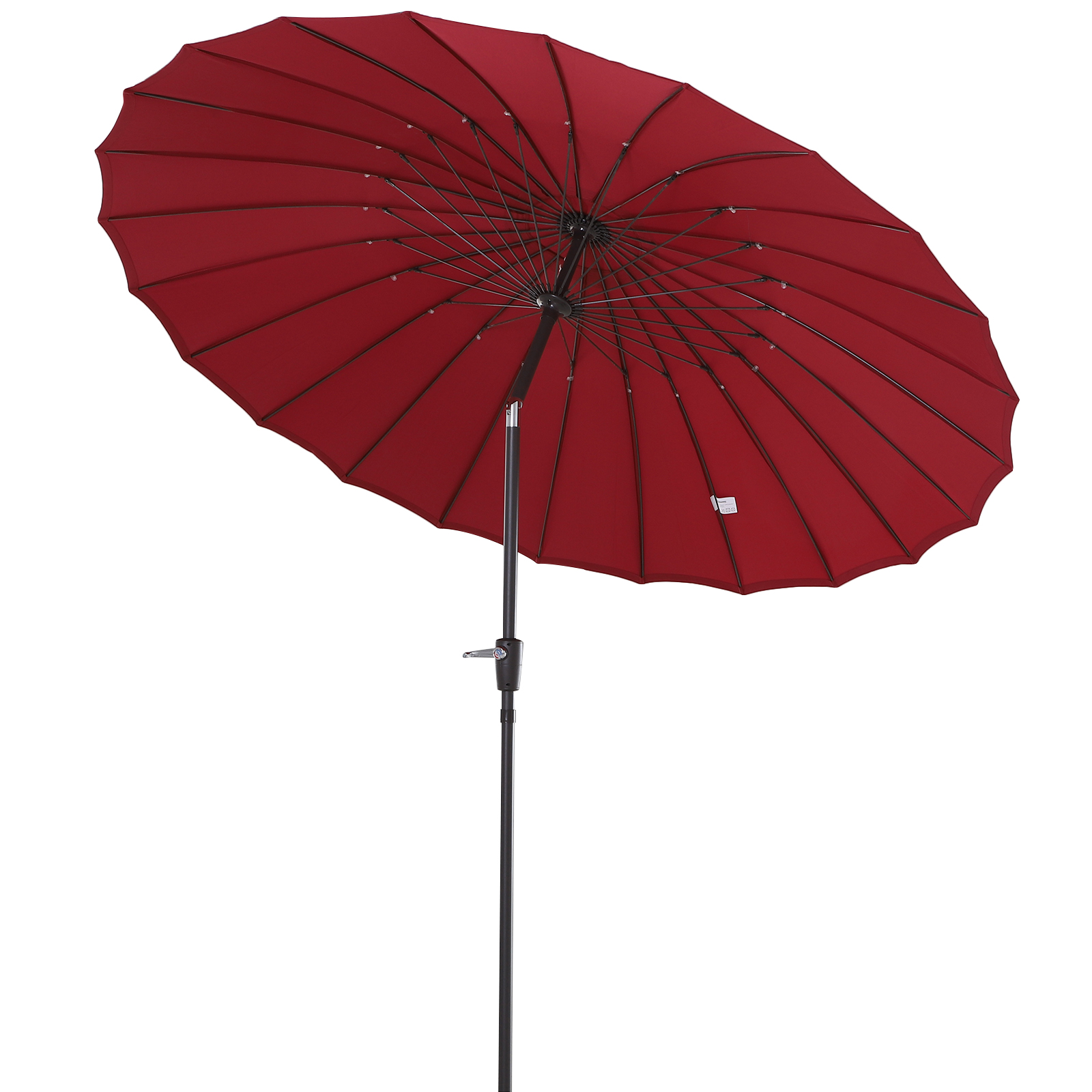 Outsunny Garten Sonnenschirm Neigbarer Sonnenschirm rund mit 24 Fiberglasstreben Kurbel Aluminium Glasfaser Polyester Durchmesser 2,60 m Farbe Rot