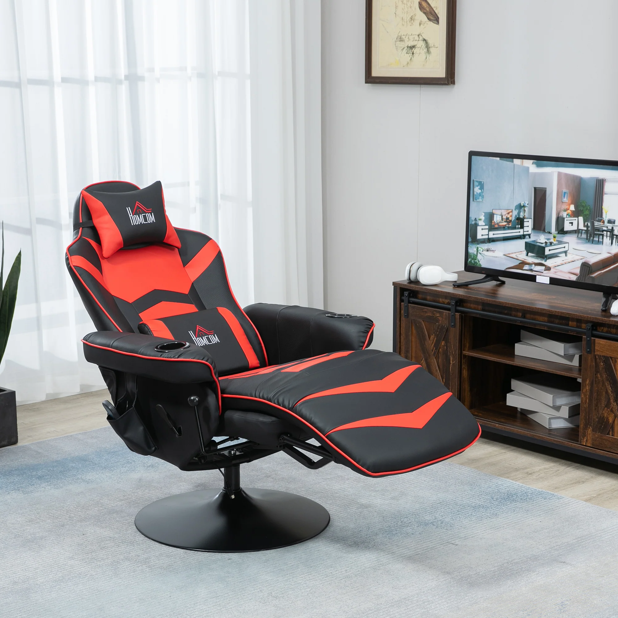 HOMCOM Gaming-stoel met massagefunctie, inclusief voetensteun, ligfunctie, rood + zwart.