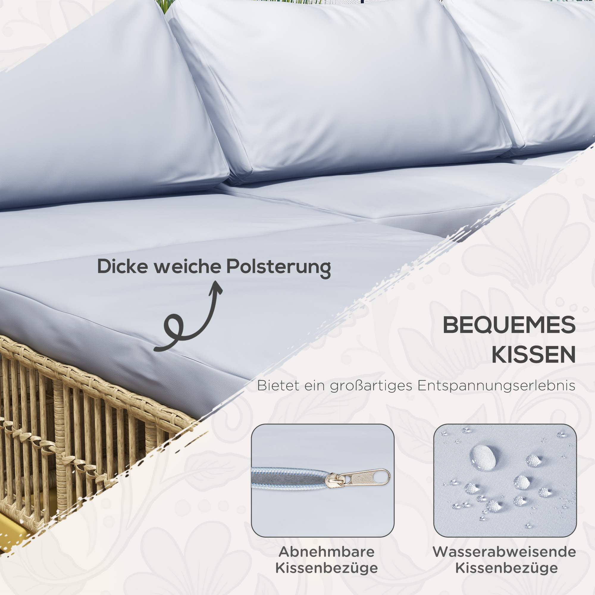 Outsunny Tuinset, 5-delig, inclusief zitkussen, kunstrotan, roestvrijstalen frame, lichtgrijs