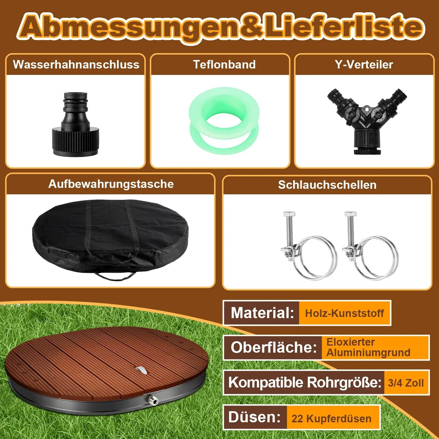 Sonnewelt Bodendouche tuindouche met verzonken kopstuk en koperen sproeiers