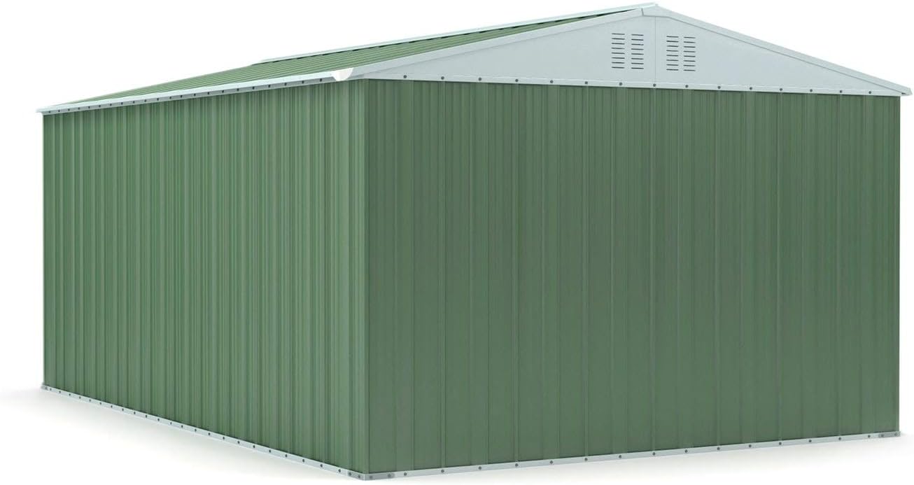 Box in Acciaio Zincato Casetta da Giardino in Lamiera 3.27 x 4.59 m x h2.17 m - 201 KG – 15,01 metri quadri (Verde)