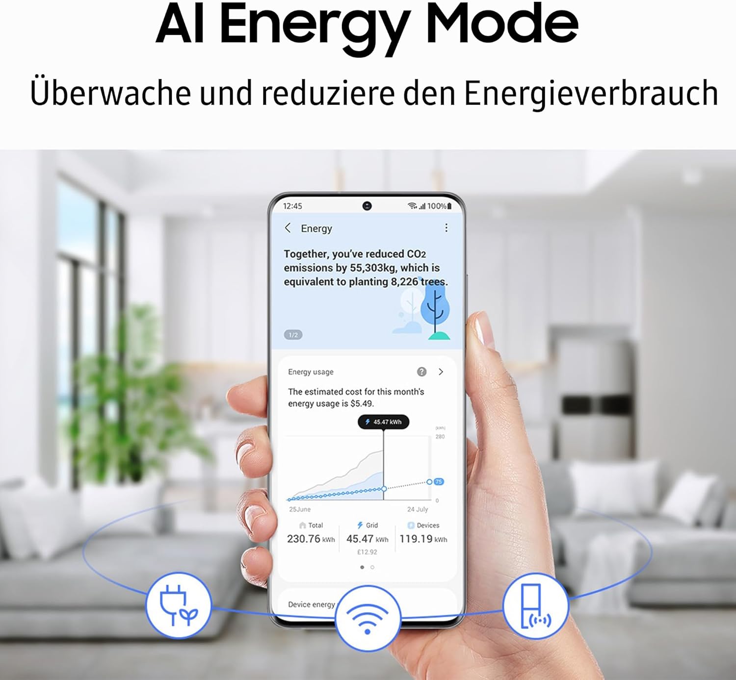 Samsung RB38C607AB1/EF Kühl-Gefrierkombination, 203 cm, 387 l, AI-Kühlschrank mit Gefrierfach, Wifi & AI Energy Mode, Humidity Fresh+, Space Max Technologie, No Frost+, Premium Black Steel