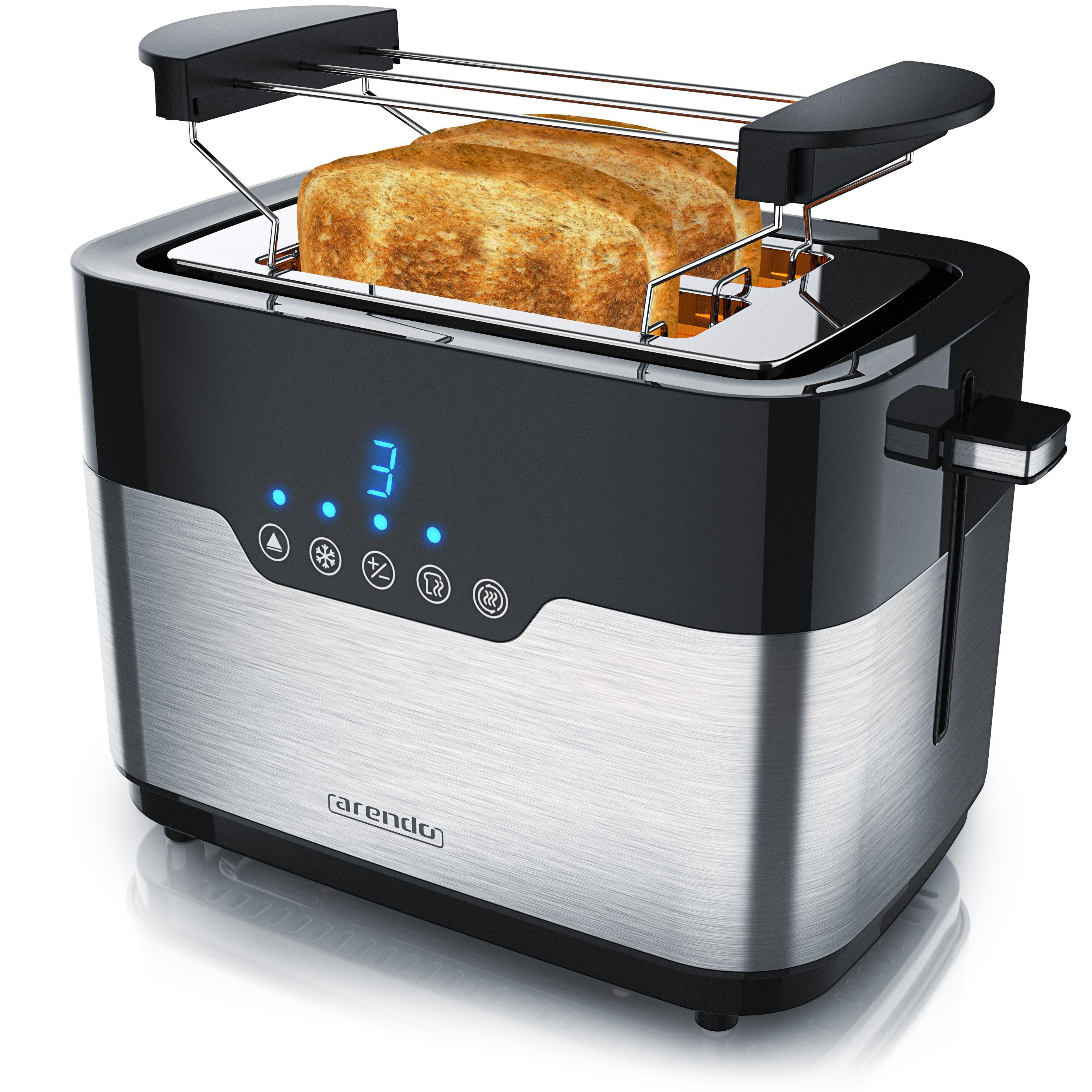Toaster Edelstahl, mit LED Anzeige, Brötchenaufsatz, extra breite Schlitze