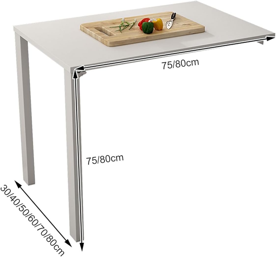 Tavolo Pieghevole a Muro, Scrivania Salvaspazio con Struttura in Acciaio Verniciato, Design Ripiegabile per Cucina, Ufficio, Sala da Pranzo(White,29.5x15.7in(75x40cm))