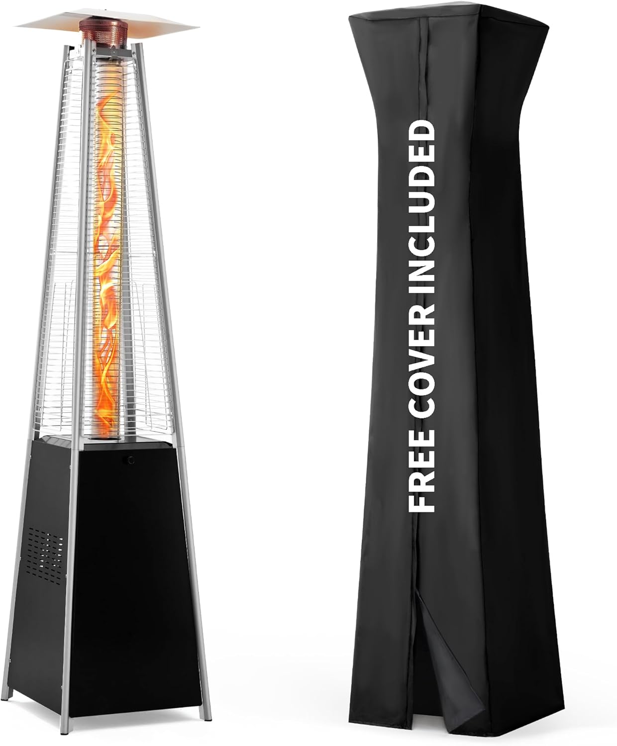 Pamapic Patio Heater with Cover  48 000 BTU Pyramid Flame Outdoor Heater Quartz Glass Tube 87