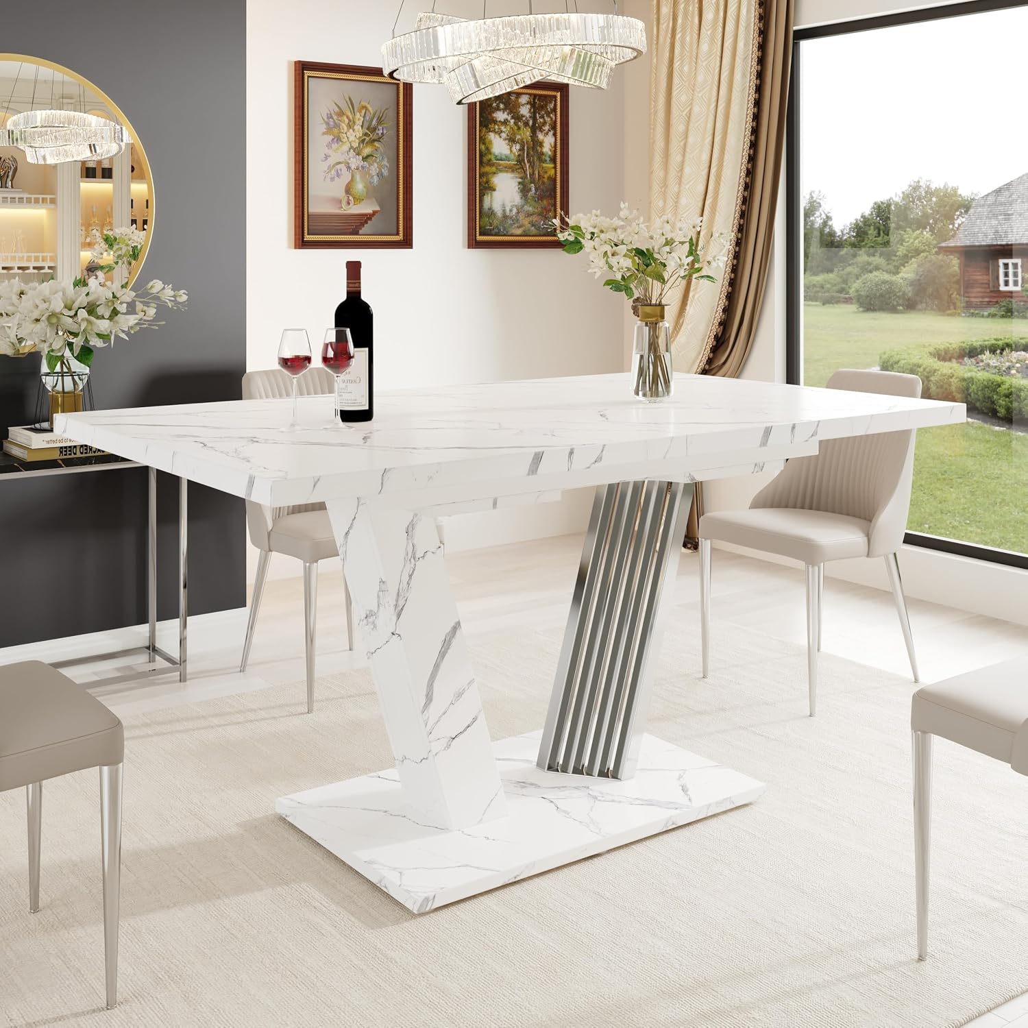 Kebnor Ausziehtisch 120-160x80x76 cm, Küchentisch mit ausziehbarem Blatt und Schmetterlings-Gestell für Küche & Wohnzimmer (Weiß)