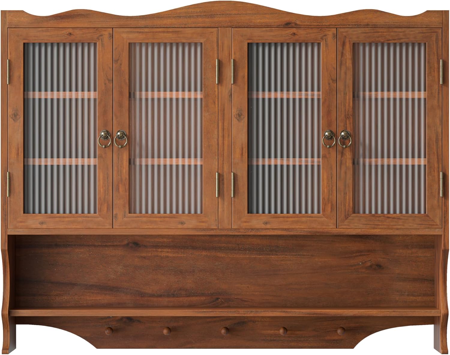 Vetrina sospesa da 100 cm, pensile da cucina, shabby chic, con 4 ante, due ripiani e listello aperto, adatto per bagni, cucine e sala da pranzo (marrone)