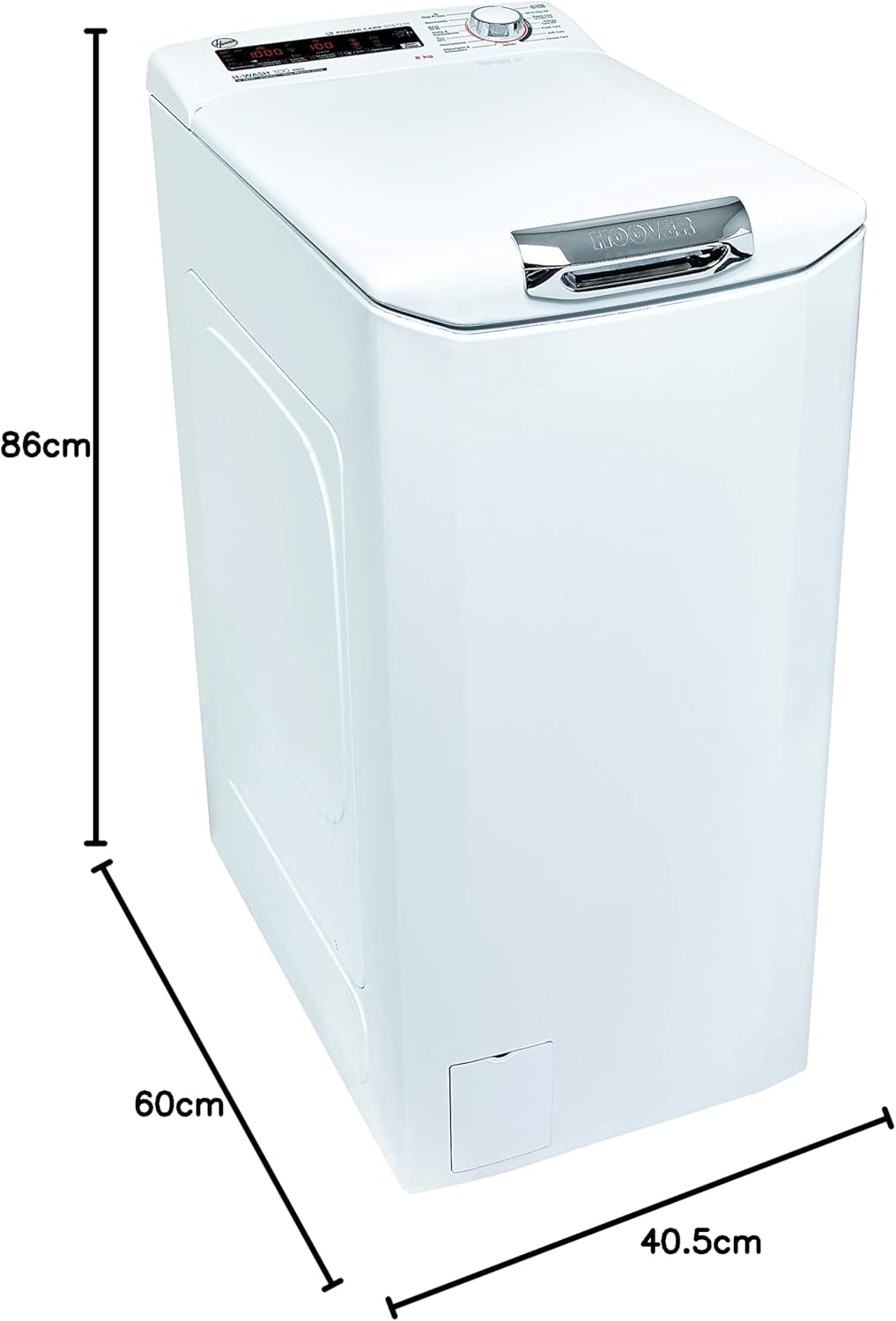 Hoover H-WASH 300 H3TFMQ48TAMCE-84 Waschmaschine Toplader / 8 kg / 1400 U/Min/BPM Inverter Motor/Power Care System/All in One Programm/Slow Motion Öffnungsmechanismus/deutsche Bedienblende