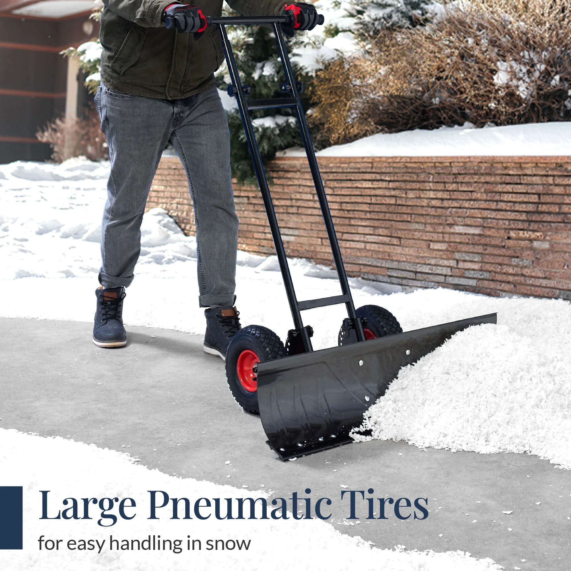 Best Choice Products 36in Galvanized Blade Hand Snow Pusher w/ 2 Wheels, Adjustable Handle, Blade Angle - Black