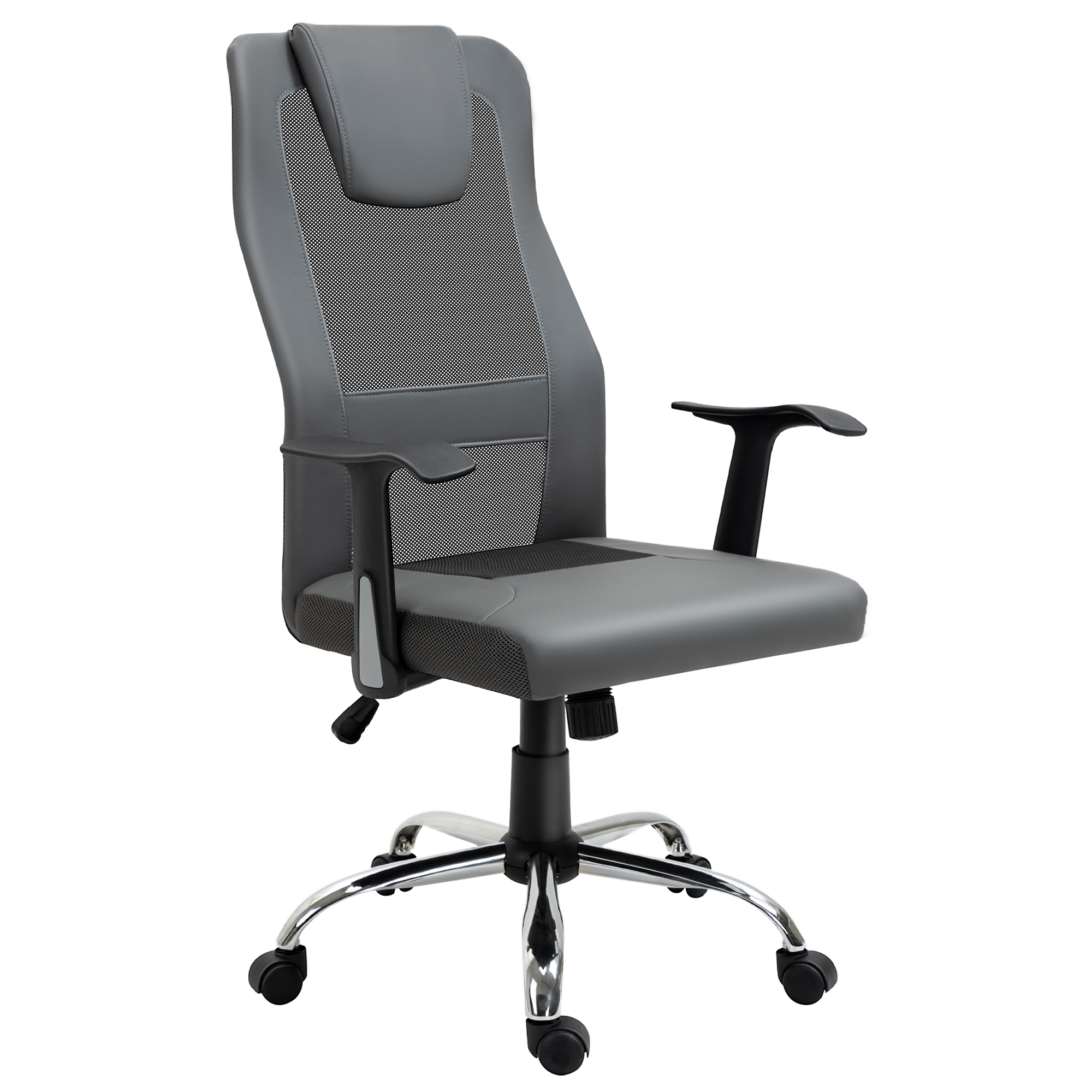 Vinsetto Bürostuhl Drehstuhl höhenverstellbar Chefsessel Schreibtischstuhl ergonomisch Kunstleder Grau 66 x 73 x 108-118 cm