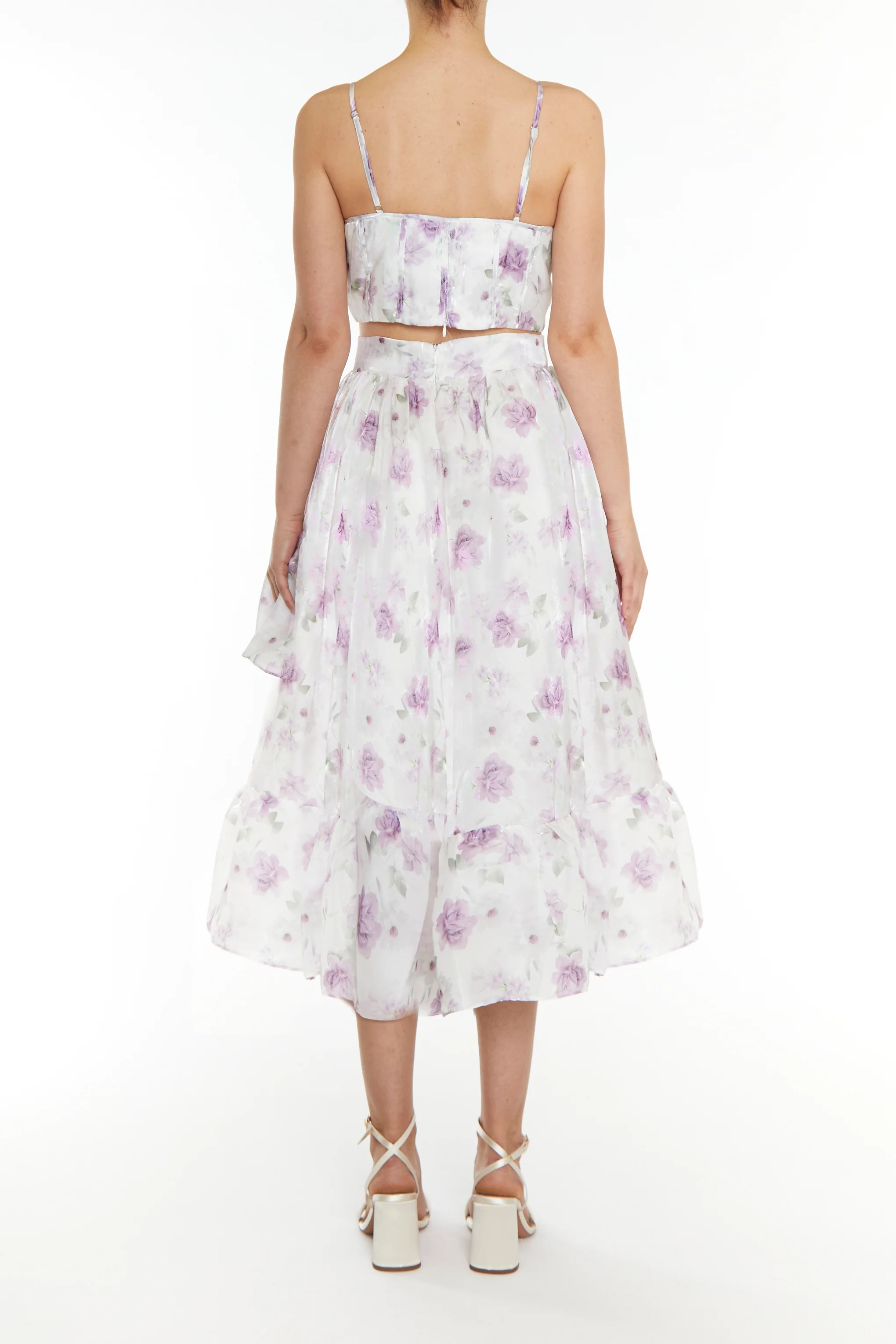 Joelle Co-ord Lilac Floral Organza Corset Style Crop Top