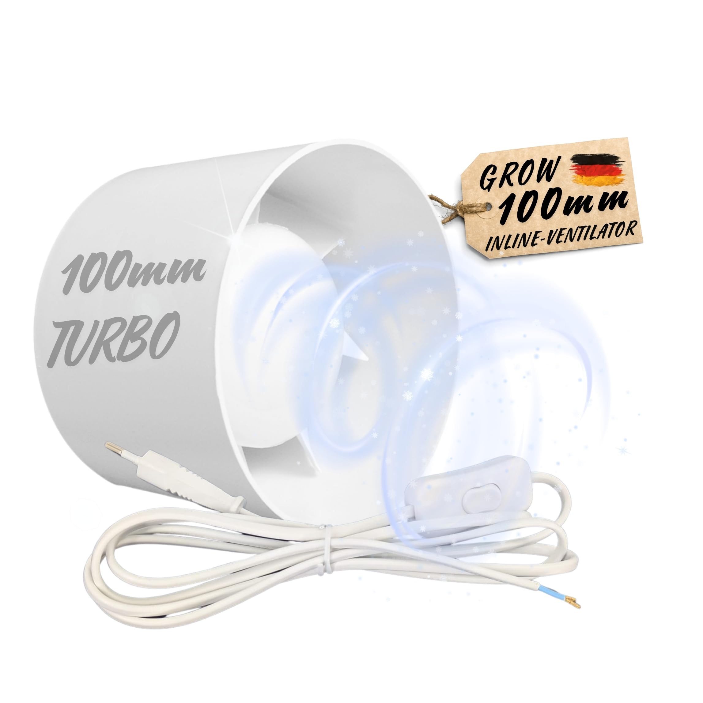 Radialventilator 100mm Abluft Grow Lüfter Ventilator mit Kabel Schalter für Growbox