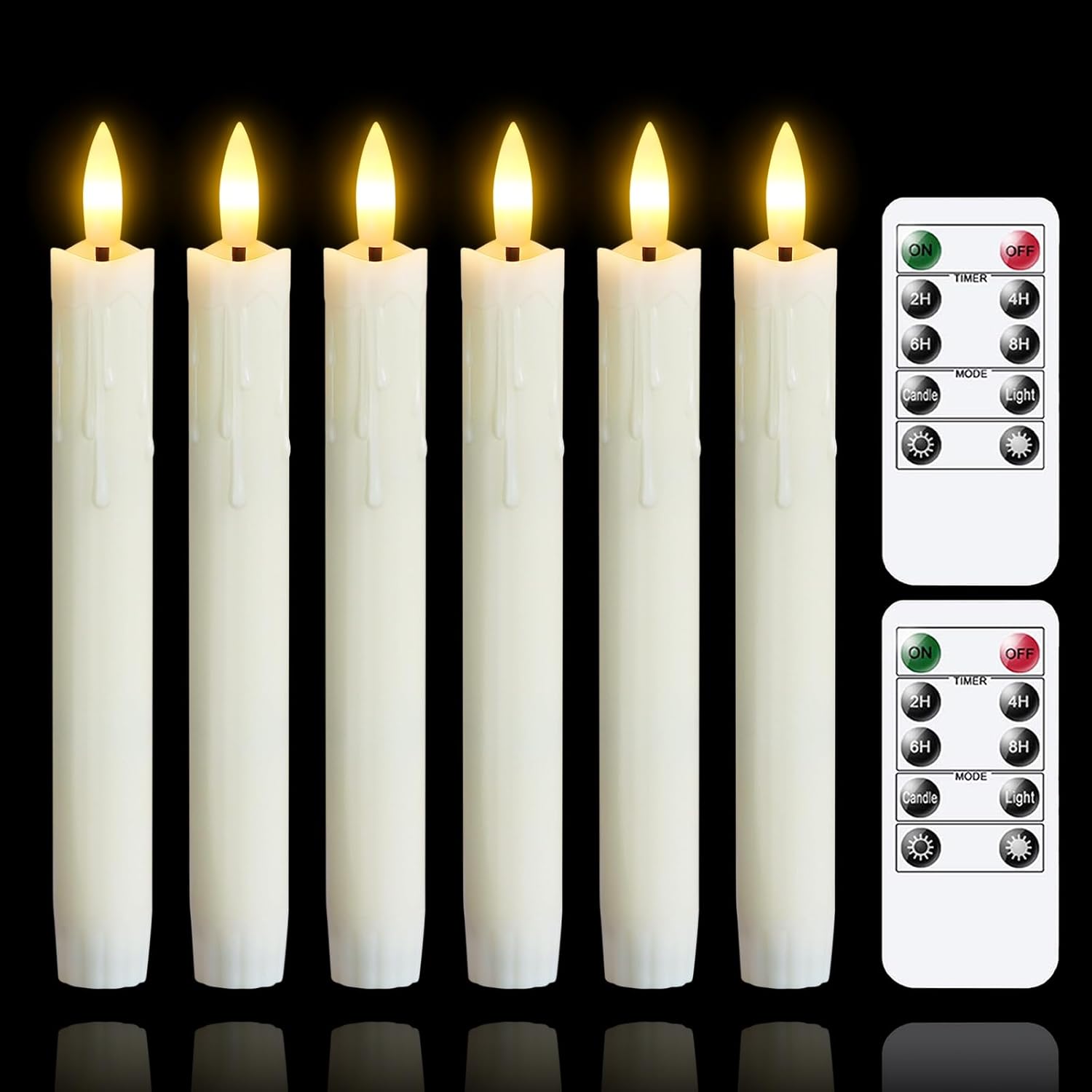 Mavandes candele tremolanti senza fiamma due remote, 19CM avorio a batteria LED finestra temporizzazione candele, set di 6 di plastica senza fiamma effetto cera(2,2 cm di diametro)