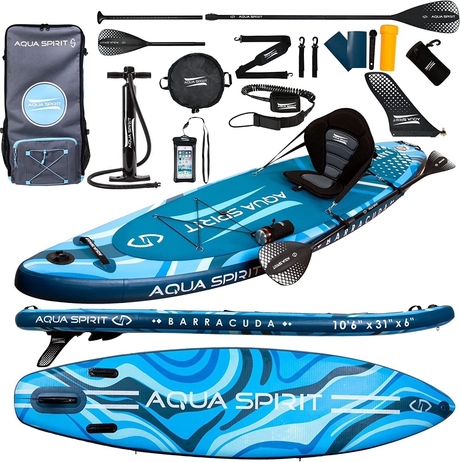 Aqua Spirit Tavola gonfiabile per SUP e paddle, da 3 m, 10 m, 10 m, 3,8 m, 4,5 m, 45 cm, kit completo convertibile da SUP a kayak con pagaia, zaino, pompa e altri accessori