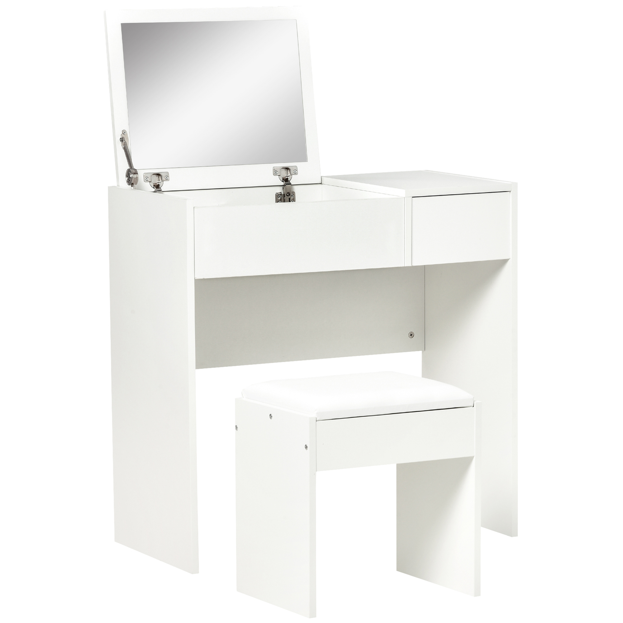 HOMCOM Schminktisch Frisiertisch Kosmetiktisch Klappspiegel mit Hocker Weiß 80 x 40 x 79cm
