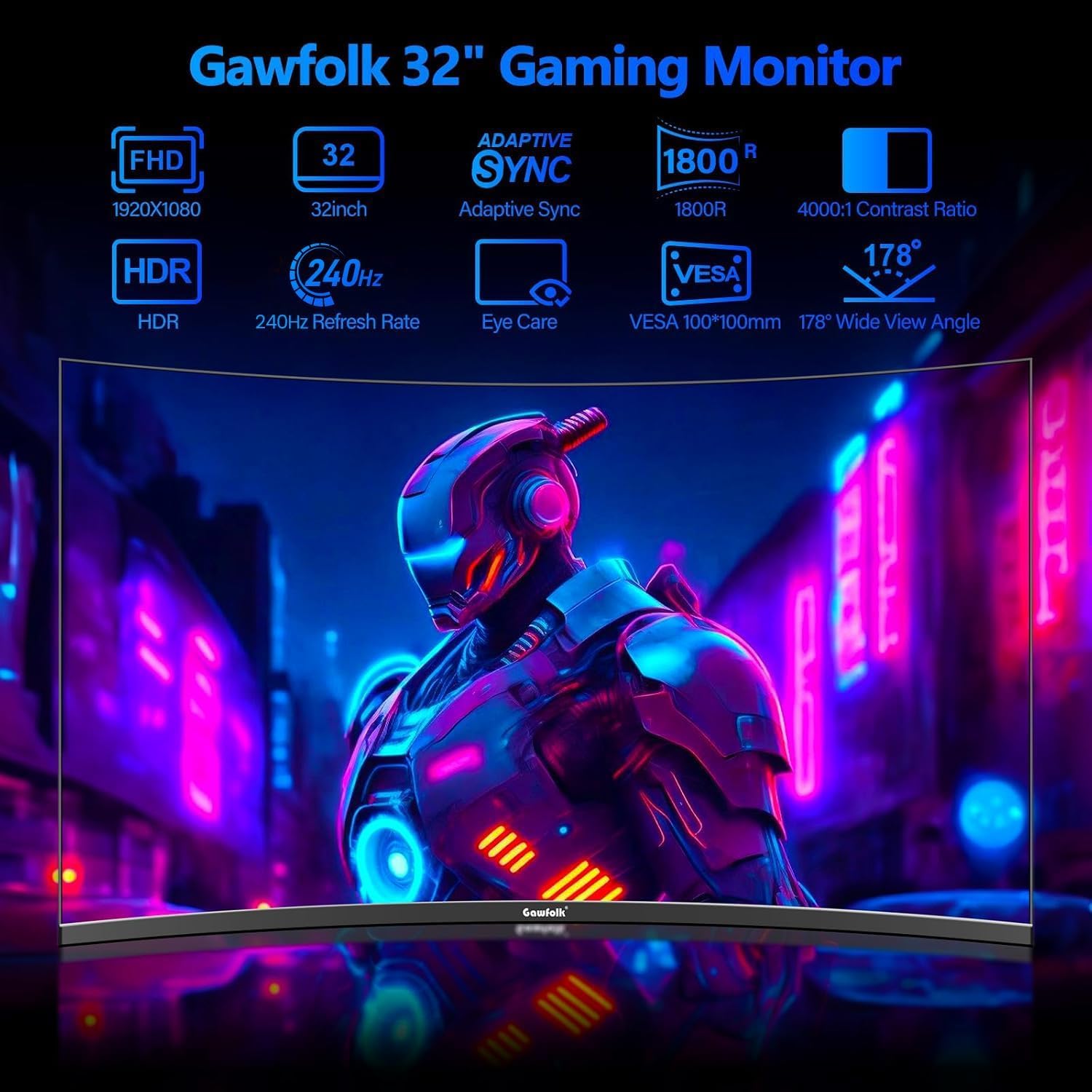 Gebogener Gaming-Bildschirm 32 Zoll 240 Hz Full-HD-Auflösung 1920 x 1080 VA-Panel 1 ms Reaktionszeit HDMI DisplayPort 1800R
