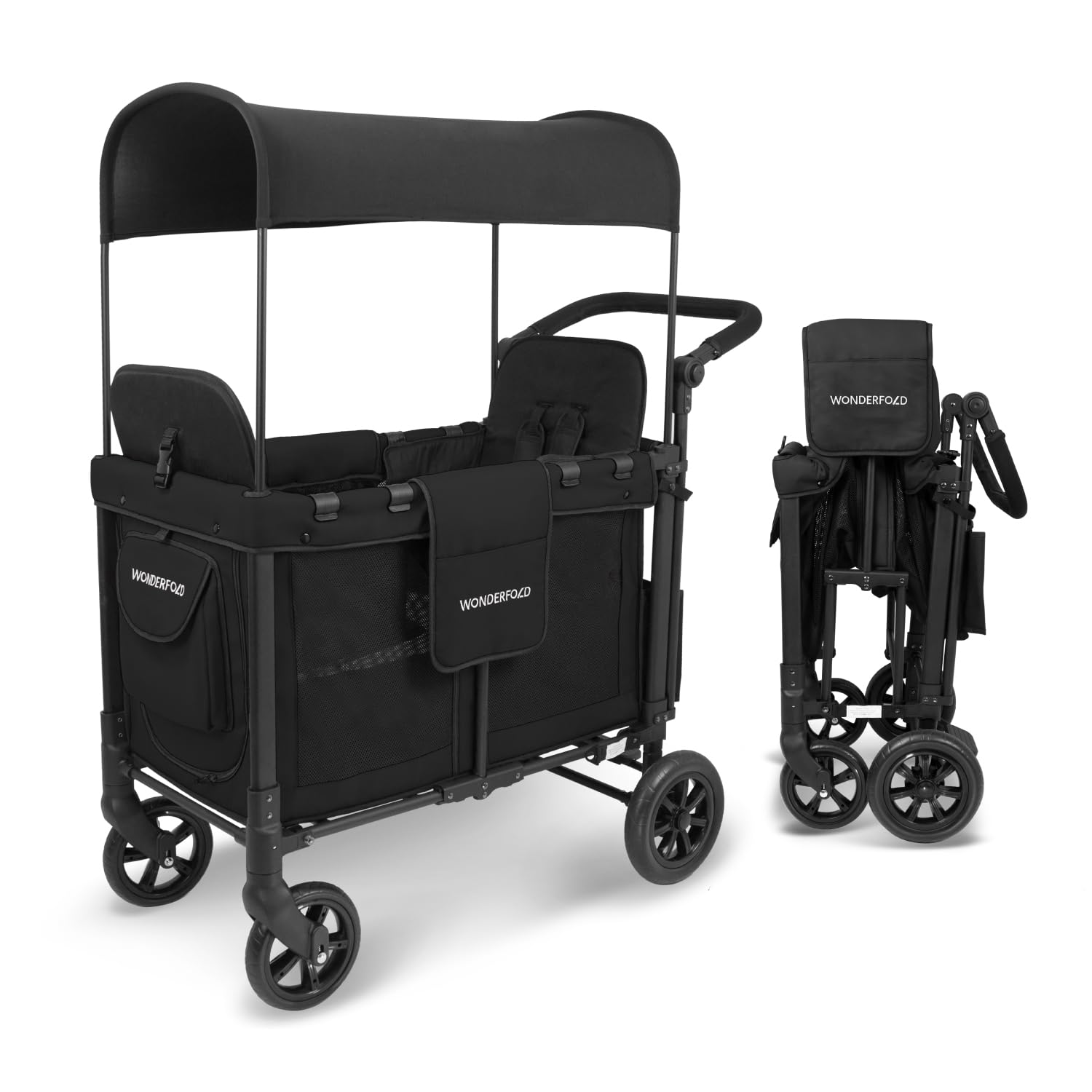 WONDERFOLD W2 Stroller Wagon, 2-Seater, Collapsible, Black