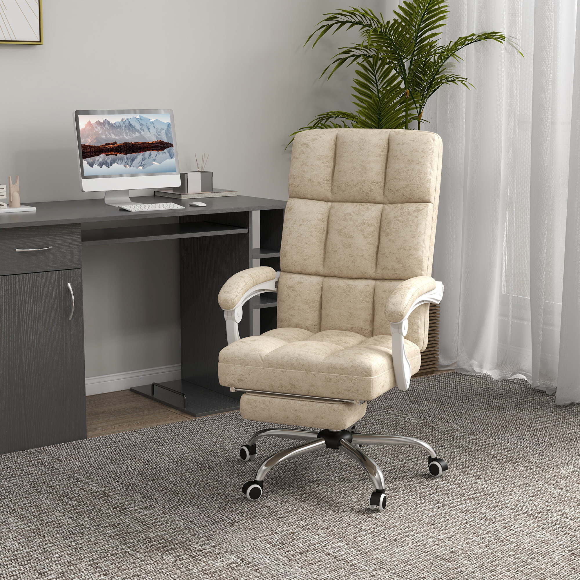 Vinsetto Bureaustoel met Massage- & Warmtefunctie, Voetsteun, Verstelbaar, tot 120kg, Beige