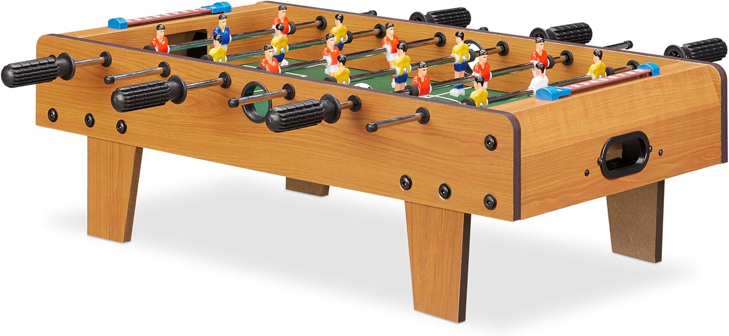 Relaxdays Biliardino calcio balilla per bambini e adulti calcetto gioco effetto legno L x P: 69 x 37 cm verde marrone