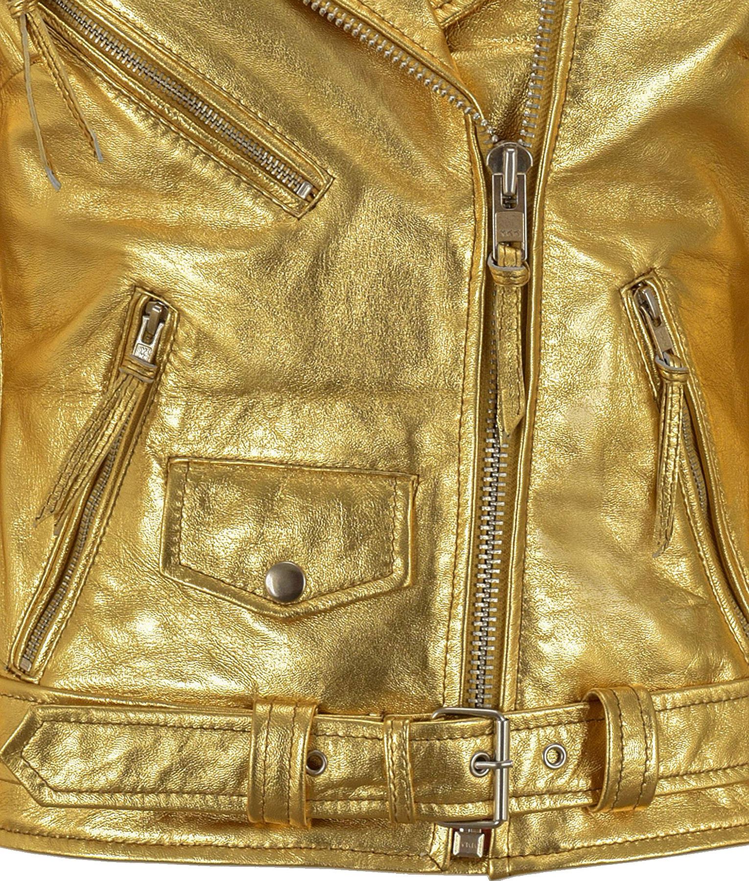 Gold Metallic Biker Leather Jacket