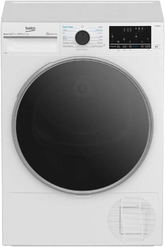Beko BT96DBS Asciugatrice 9kg, Classe A, Linea Estetica Beyond, motore inverter, Display digitale XL, colore Bianco, oblò Nero, WIFI