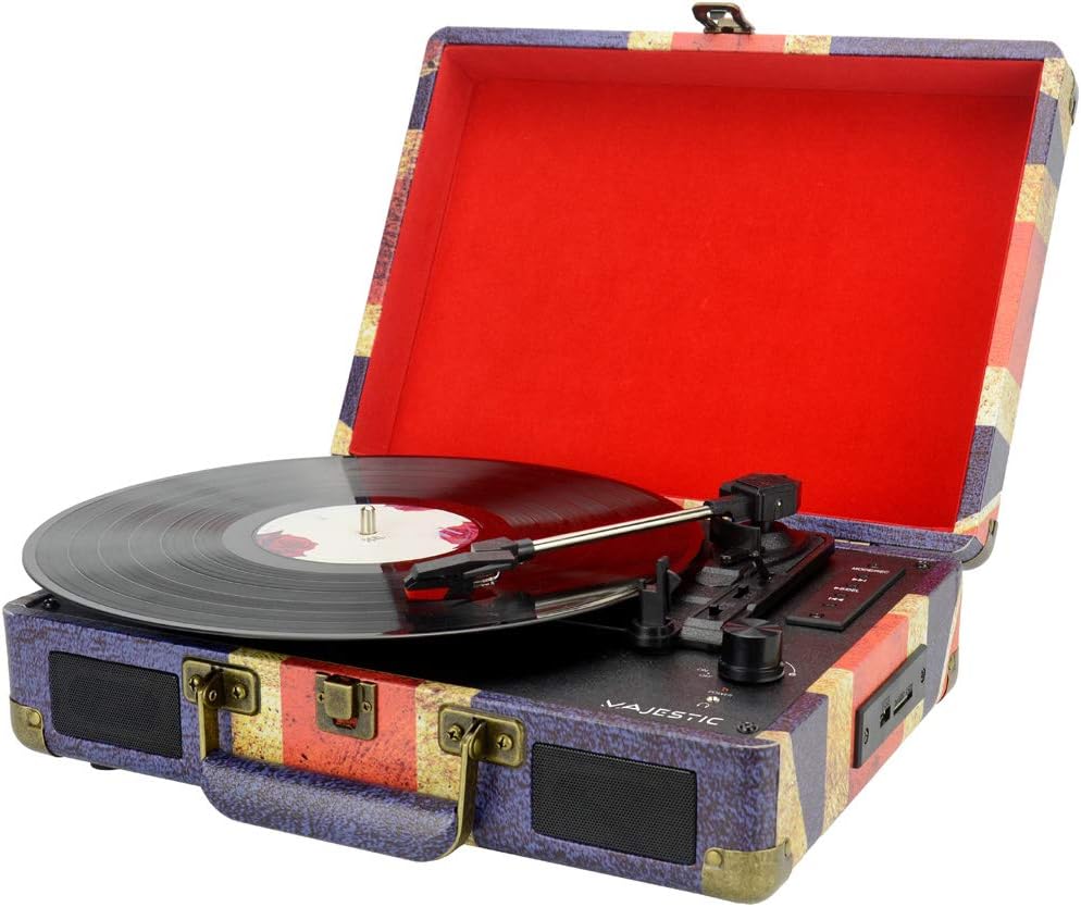 Majestic TT-43 BT/USB/SD/AX, Valigetta Giradischi 33/45/78 Giri Portatile con Bluetooth e Ingressi USB/SD Recorder, Bandiera UK