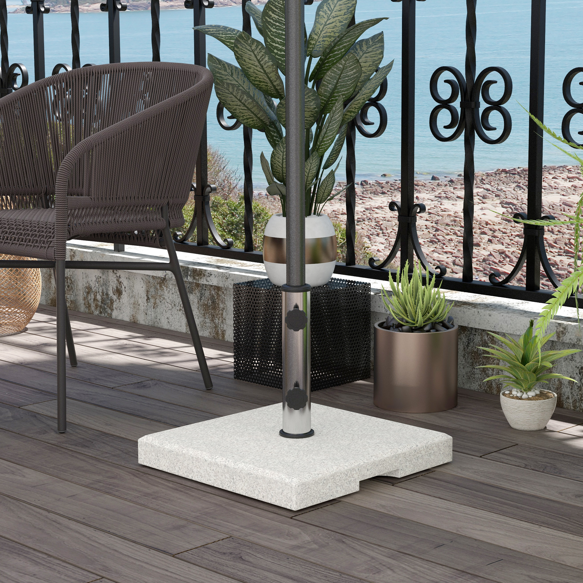 Outsunny Sonnenschirmständer für den Garten 25kg für Pfosten mit Ø32mm, Ø38mm und Ø48mm, aus Granit und Edelstahl, 38x38x38 cm, Grau