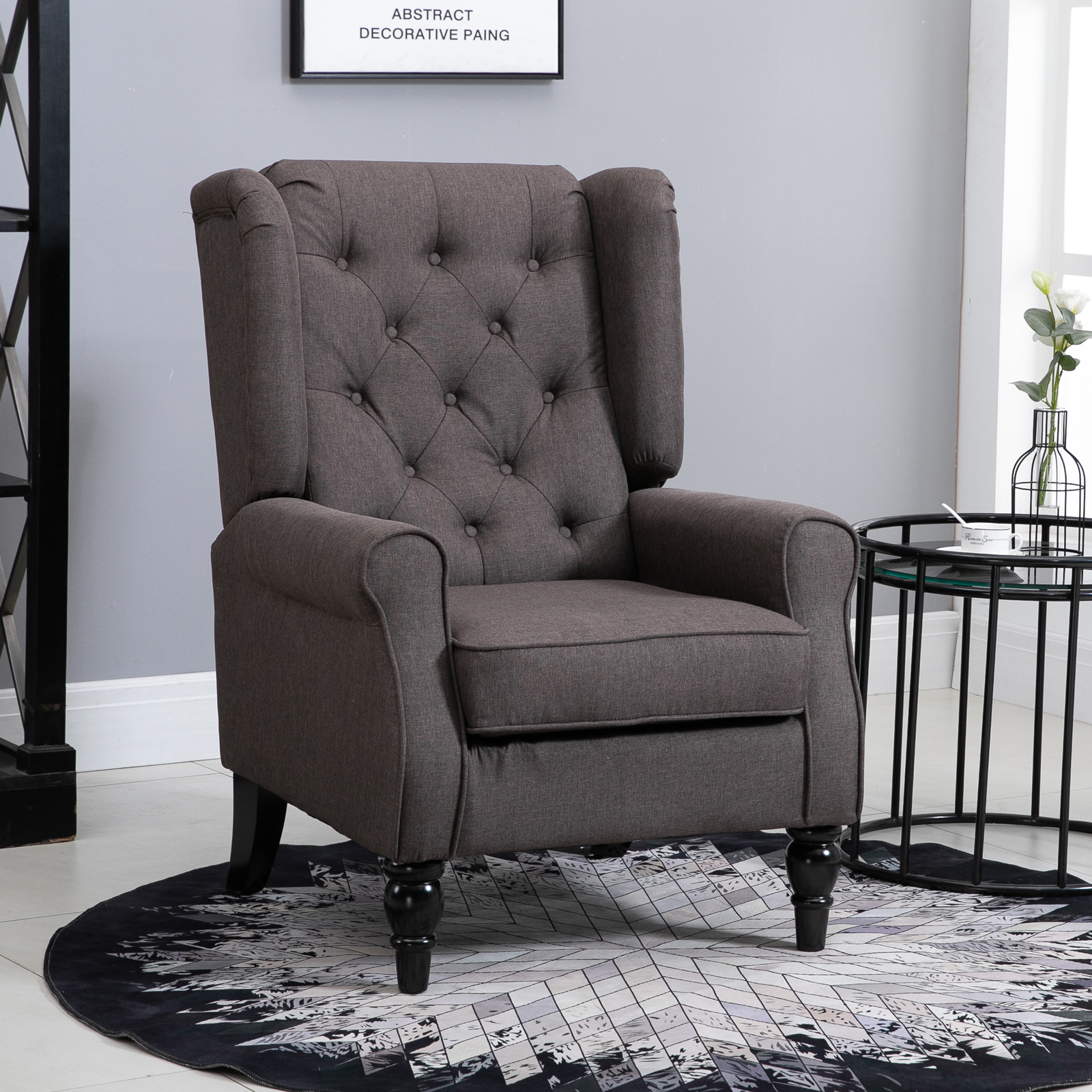 HOMCOM Ohrensessel Sessel mit Tufting, hoher Rückenlehne, Gepolstert Loungesessel mit abgerundeten Armlehnen, Holzbeine, für Schlafzimmer, Wohnzimmer, bis 160 kg, Braun