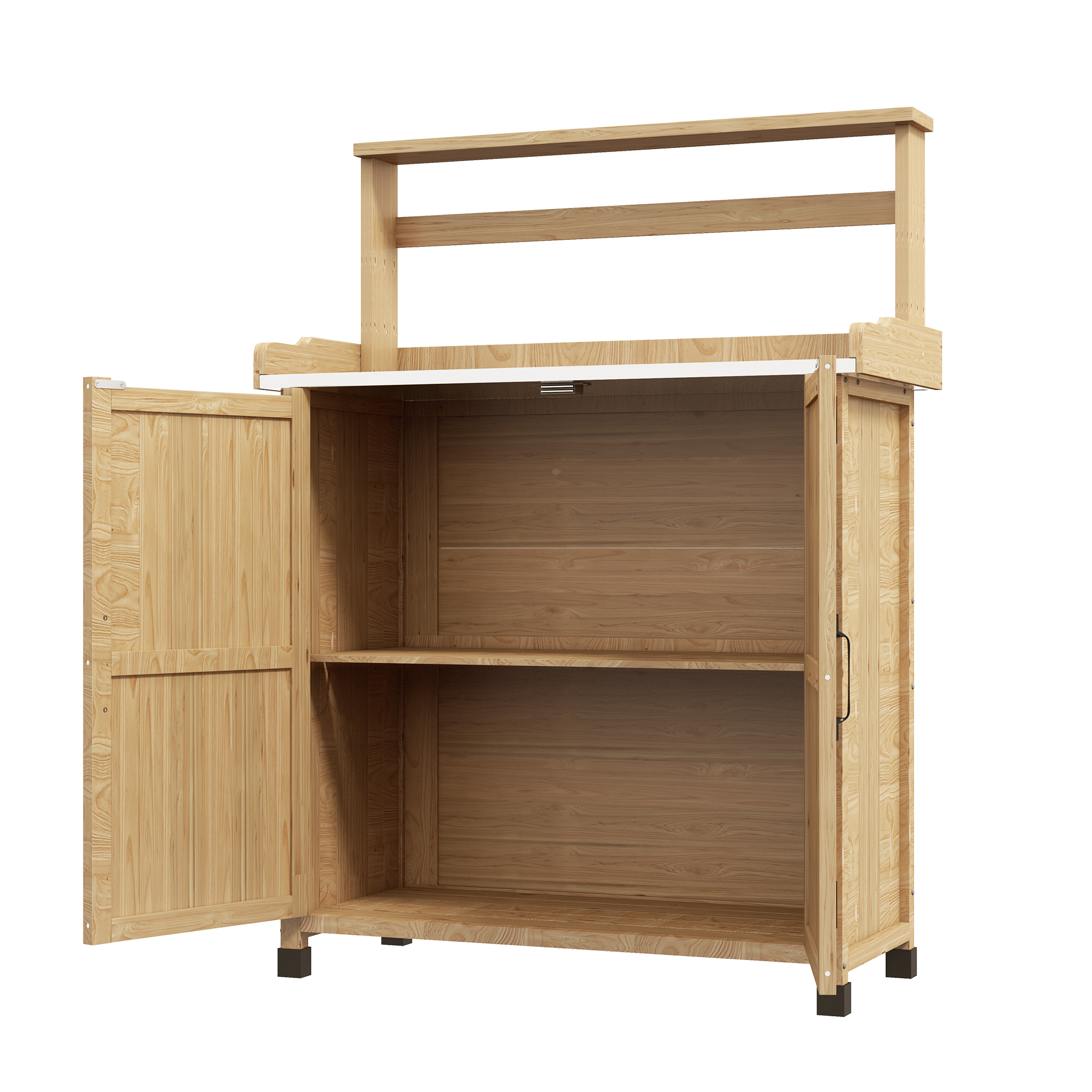 Outsunny Pflanztisch Gartentisch mit Schrank und Regalen und verzinkter Arbeitsplatte rutschfeste Gummifüße Tannenholz gelb