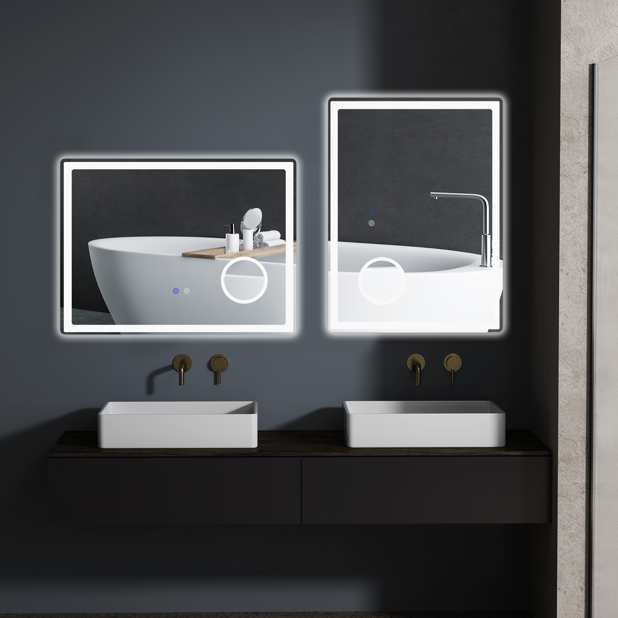 kleankin LED Badezimmerspiegel mit 3x Vergrößerung, Touch-Funktion, Memory-Funktion, kein Beschlagen, 80 x 60 cm
