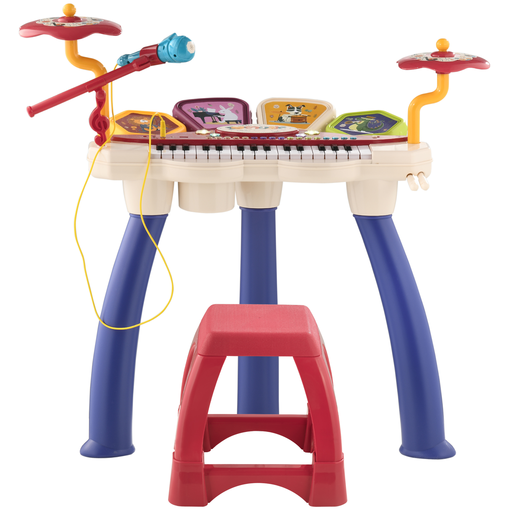 AIYAPLAY Musikensemble 2-in-1 für Kinder Klavier und elektronisches Schlagzeug mit Mikrofon und Hocker