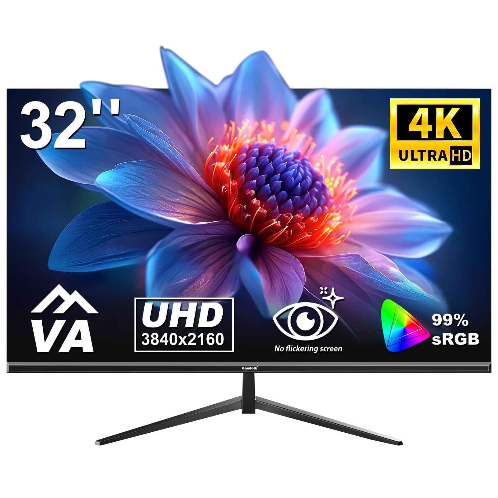 Gawfolk 32 Zoll 4K PC Gaming Monitor 3840x2160 VA HDR HDMI DP 60Hz schmaler Rand 100x100mm VESA 16:9 schwarz