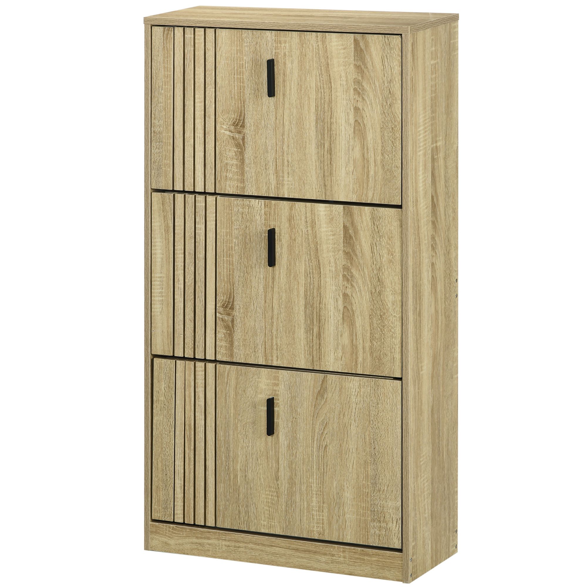 HOMCOM Schuhschrank mit 3 Klappen 18 Paar hohe Kapazität für Eingang Flur Wohnzimmer 63 x 24 x 117 cm Eiche