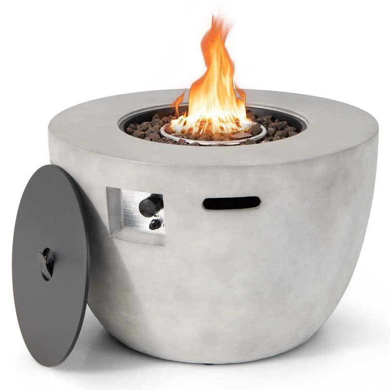 36Quot Concrete Round Propane Fire Pit Table 50000 Btu Outdoor Gas Fire Table With Lava Rocks Amp Cover - Waterproof Protective Cover