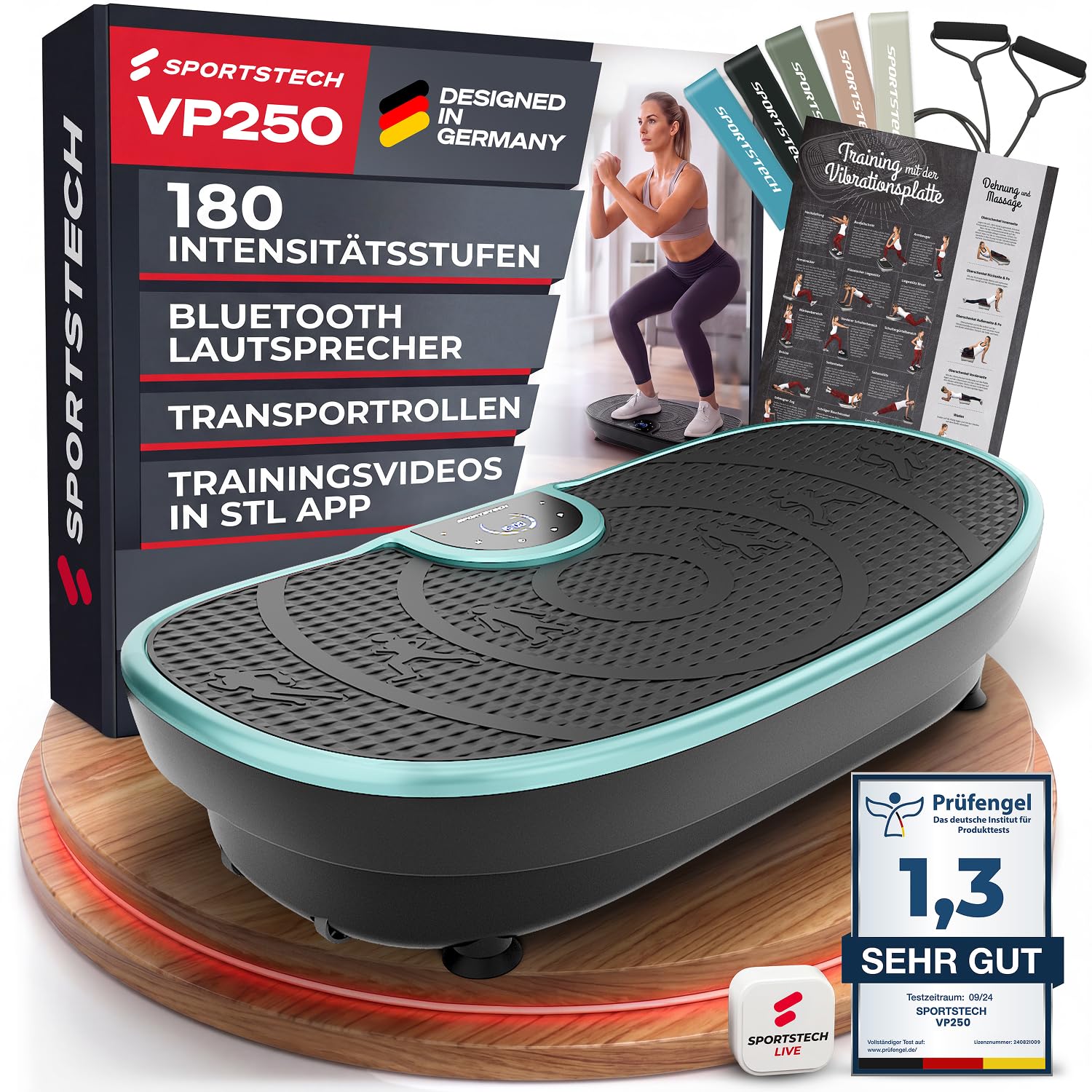 Sportstech Vibrationsplatte VP250 leiser Motor für Yoga und Lymphdrainage Vibrationstraining Fitness Wellness